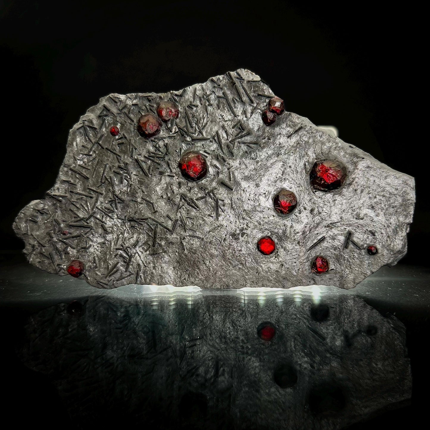 Red Embers Garnet w/ Tourmaline in Schist, Red Almandine Crystals, Mineral Specimen from Massachusetts, USA