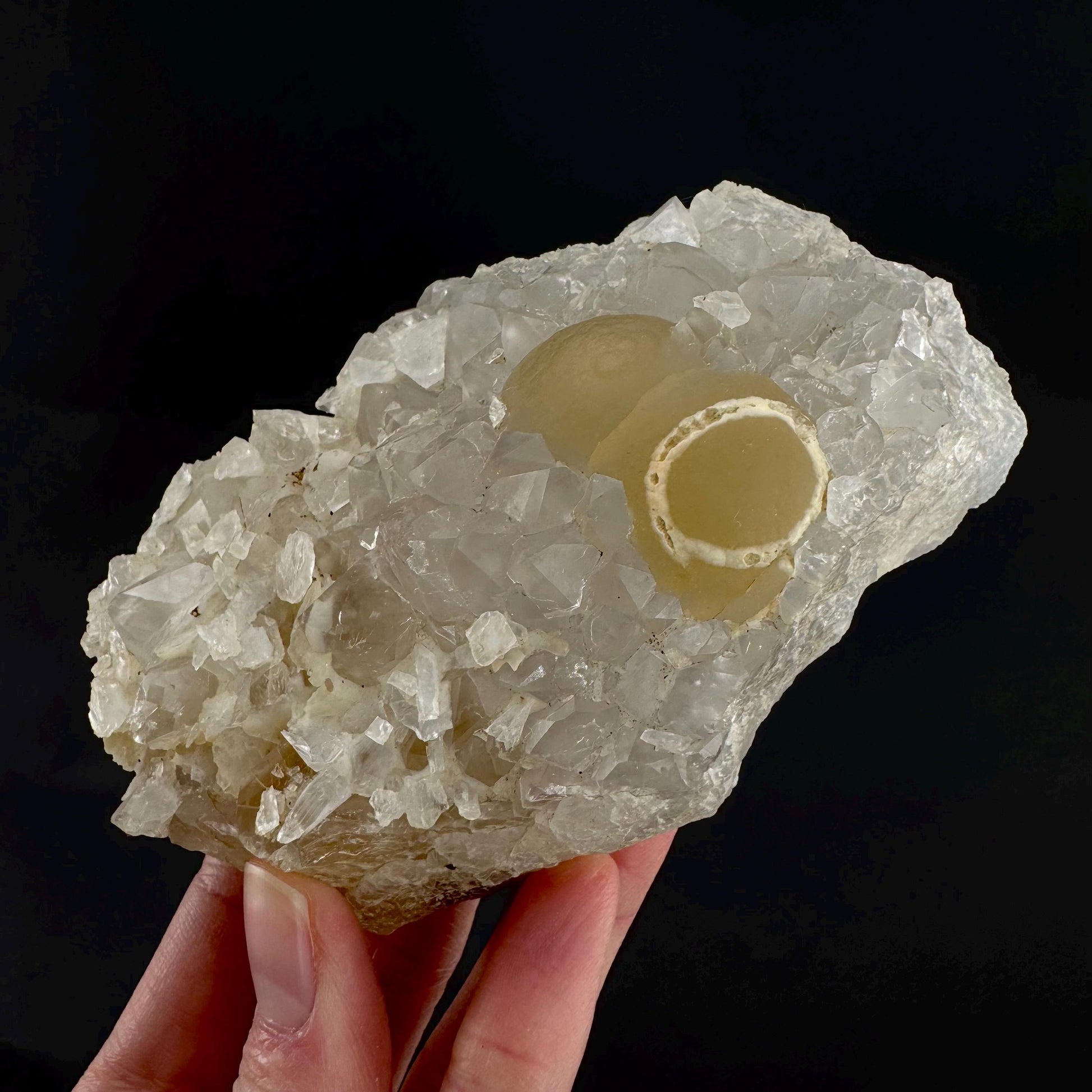 Botryoidal Fluorite on Quartz | yellow fried egg crystal, mineral specimen