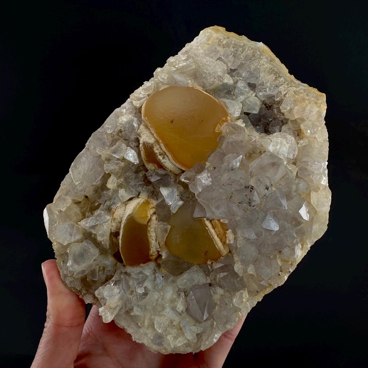 Botryoidal Fluorite on Quartz | yellow fried egg crystal, mineral specimen