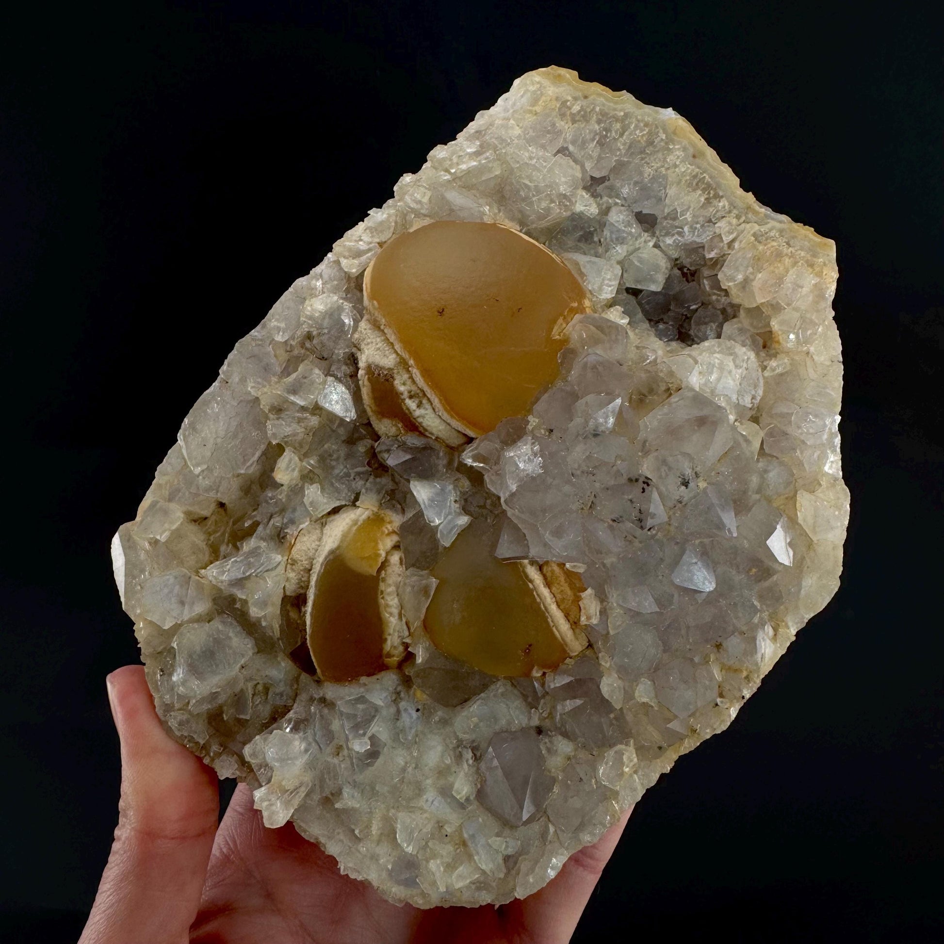 Botryoidal Fluorite on Quartz | yellow fried egg crystal, mineral specimen