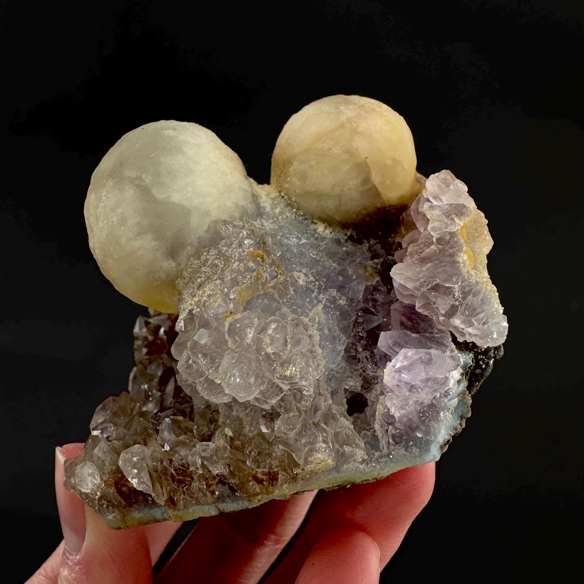 Botryoidal Fluorite on Quartz | yellow fried egg crystal, mineral specimen