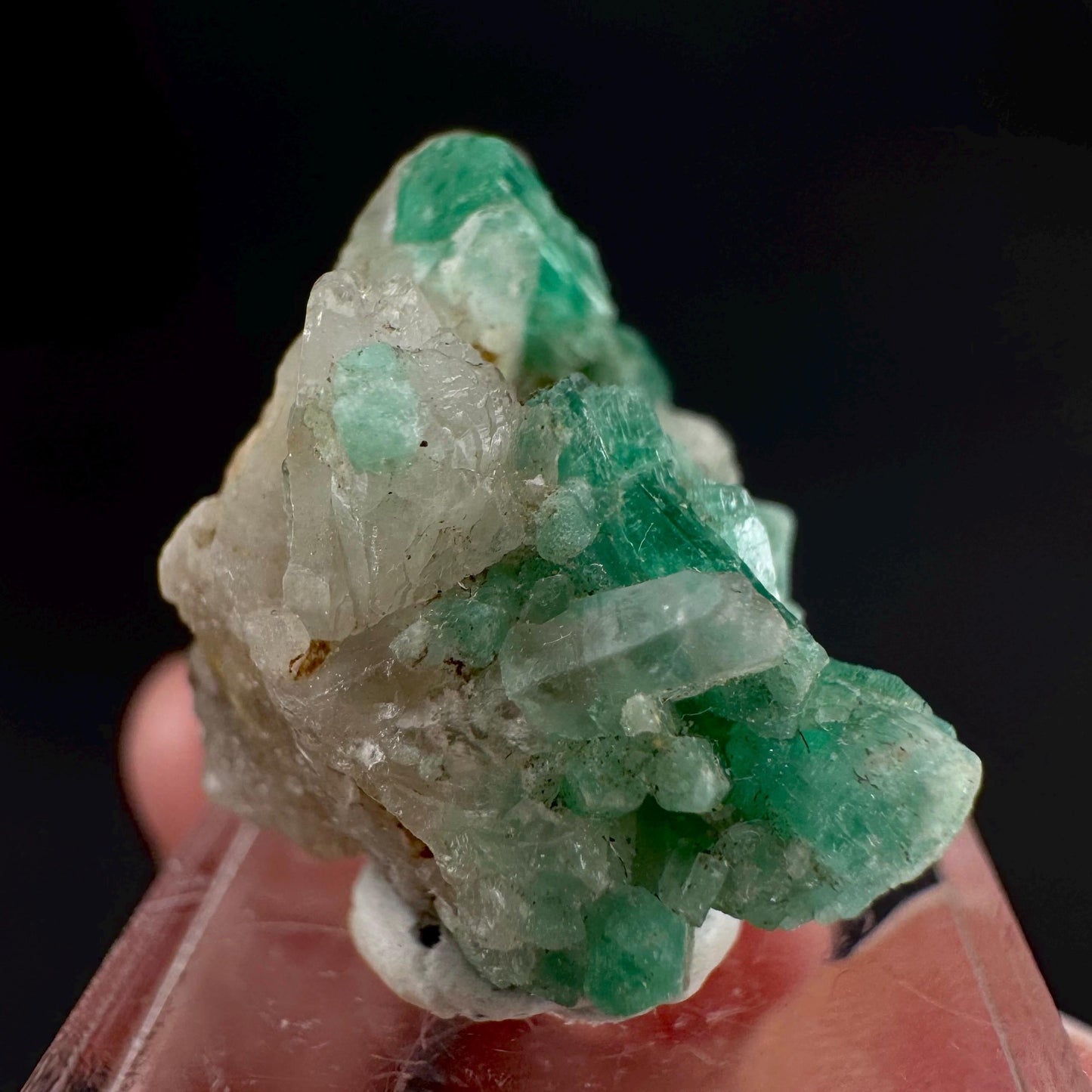 Emerald on Quartz | natural green crystal cluster, raw mineral specimen from Pakistan