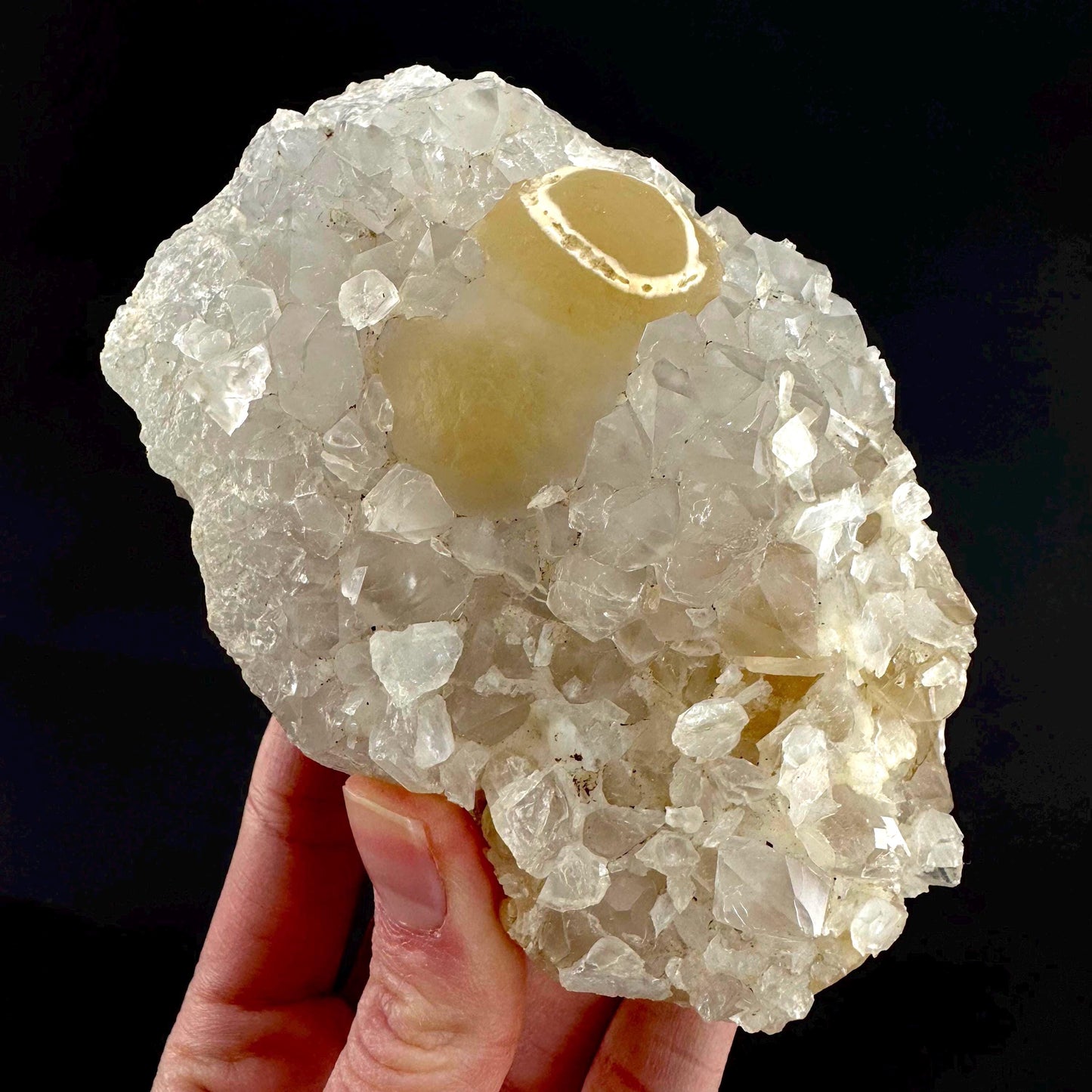 Botryoidal Fluorite on Quartz | yellow fried egg crystal, mineral specimen