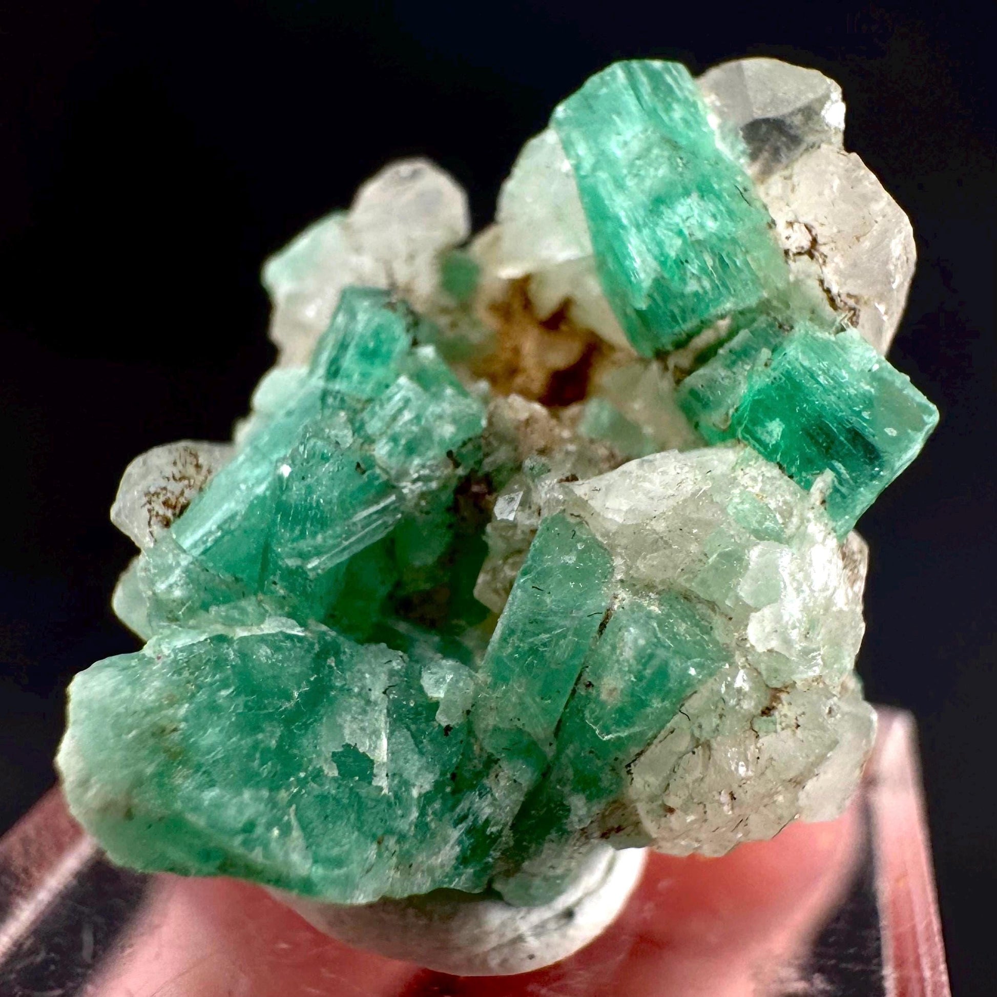 Emerald on Quartz | natural green crystal cluster, raw mineral specimen from Pakistan