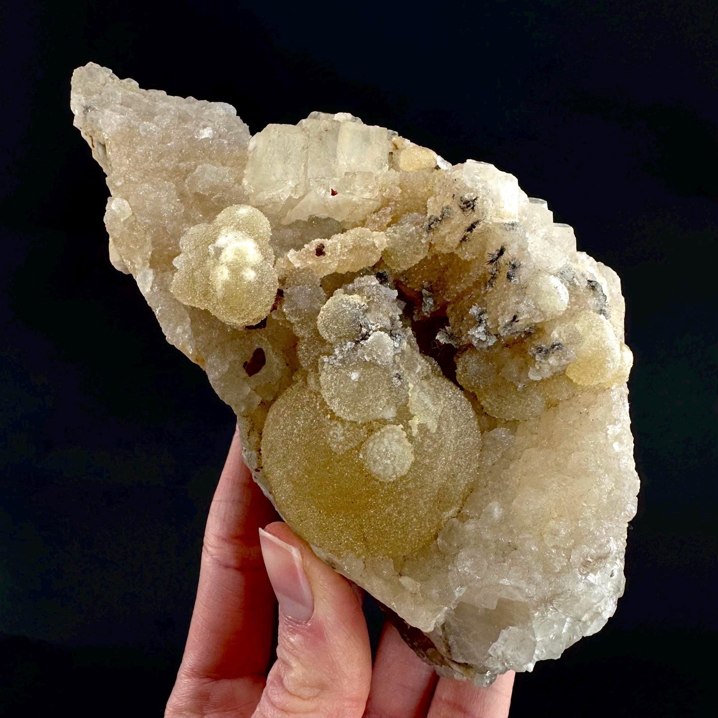 Botryoidal Fluorite on Quartz | yellow fried egg crystal, mineral specimen