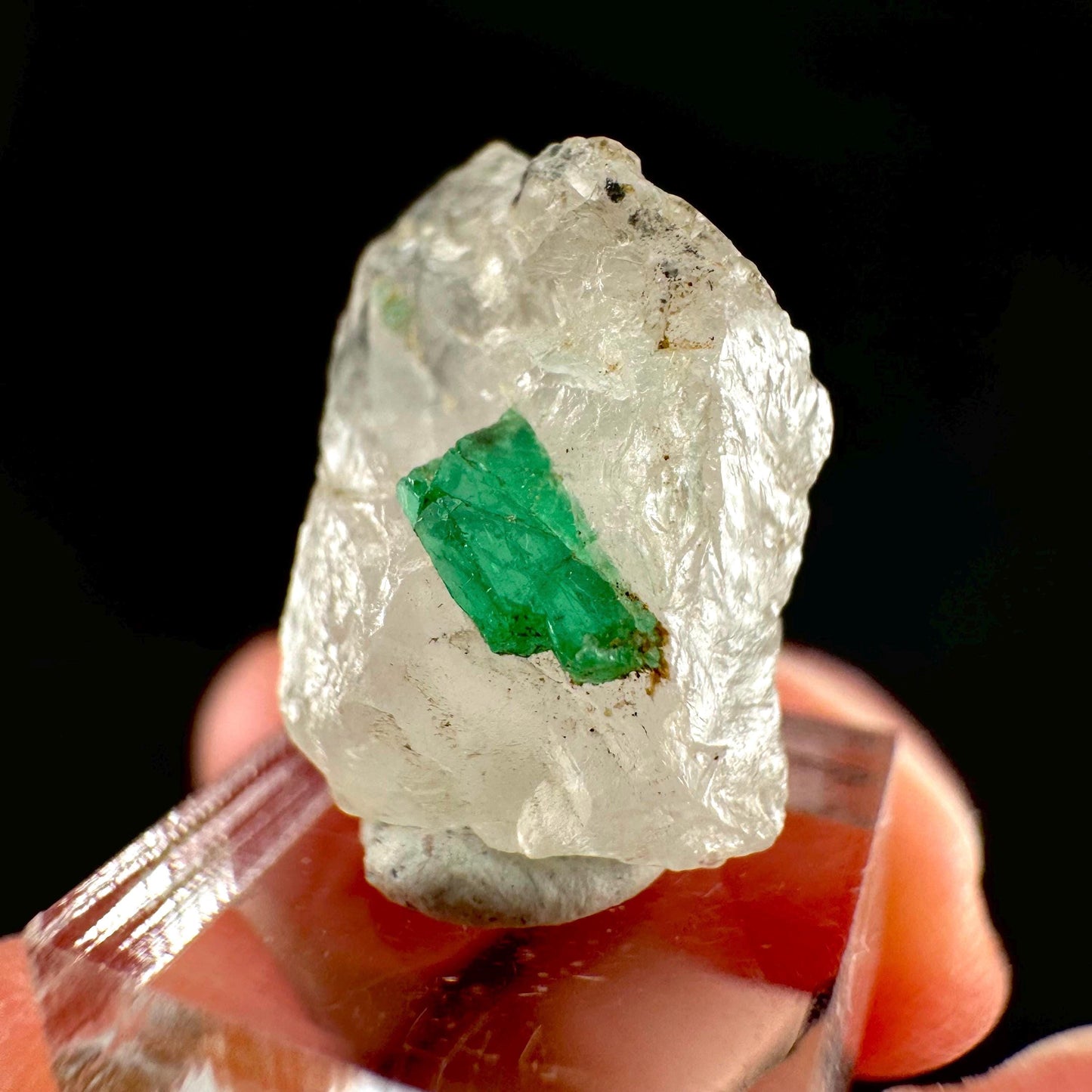 Emerald on Quartz | natural green crystal cluster, raw mineral specimen from Pakistan
