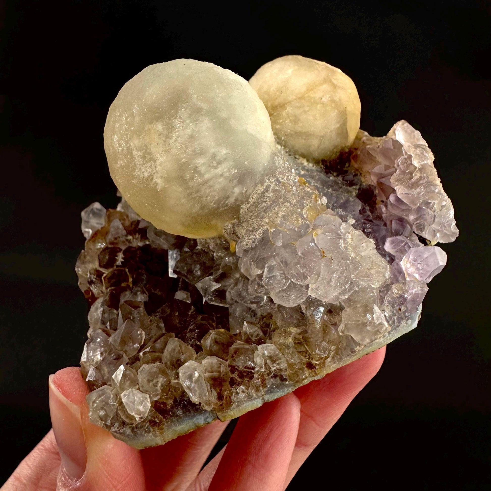 Botryoidal Fluorite on Quartz | yellow fried egg crystal, mineral specimen