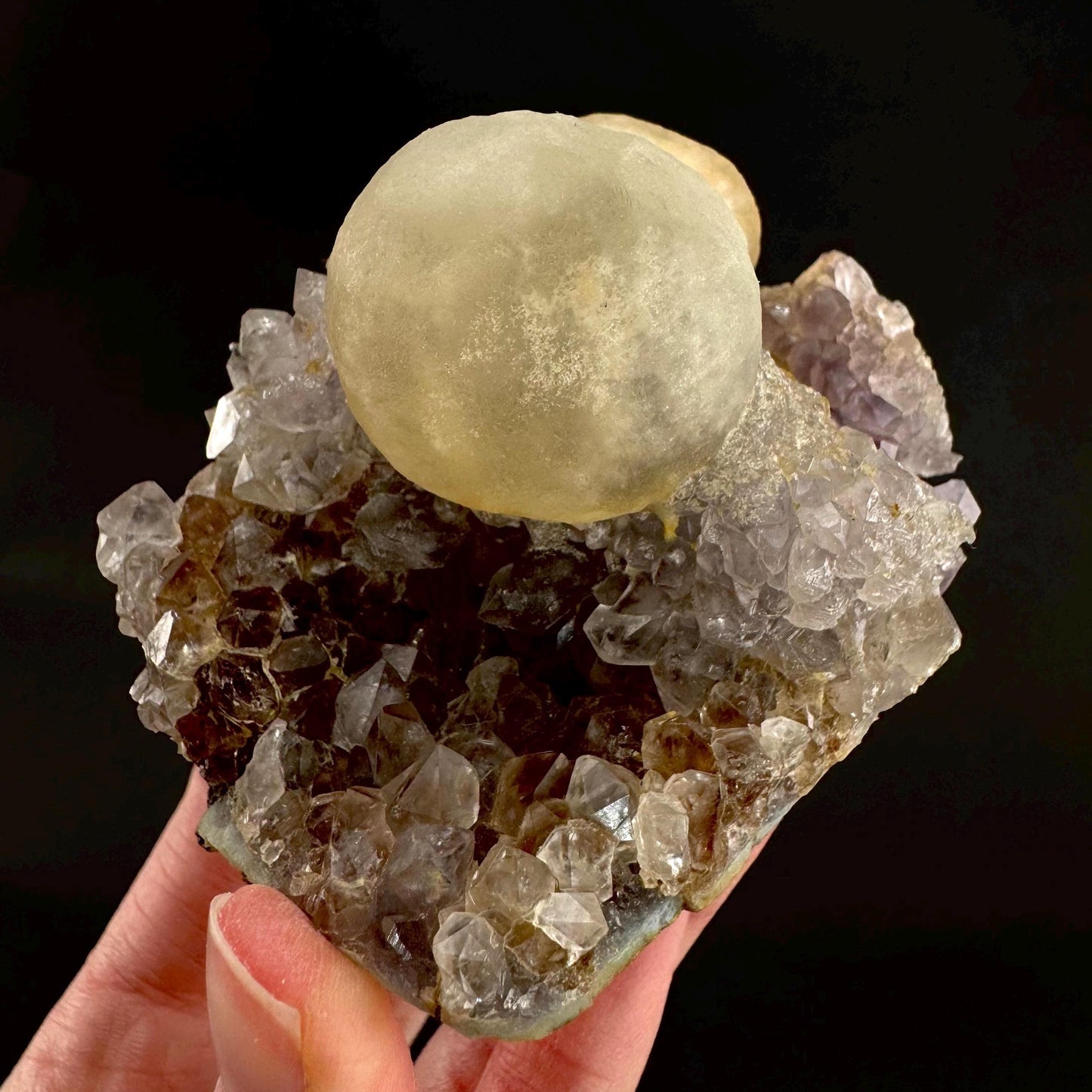 Botryoidal Fluorite on Quartz | yellow fried egg crystal, mineral specimen