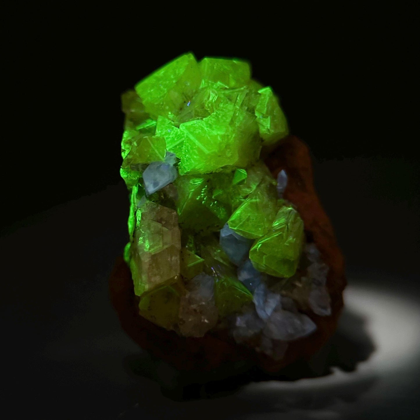 Adamite | yellow crystal, fluorescent mineral specimen from Mexico