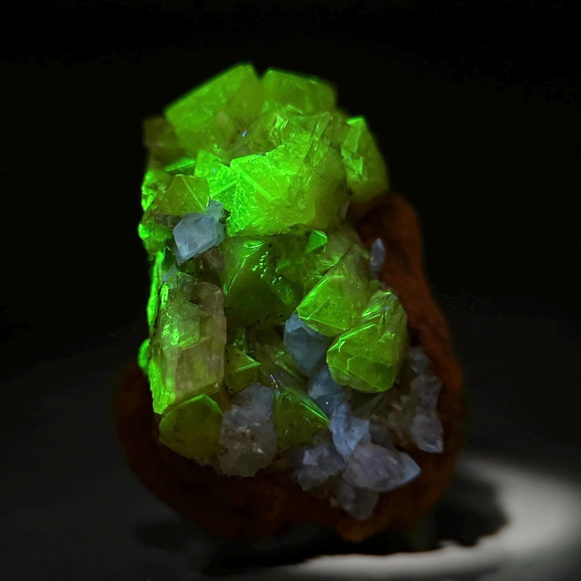 Adamite | yellow crystal, fluorescent mineral specimen from Mexico