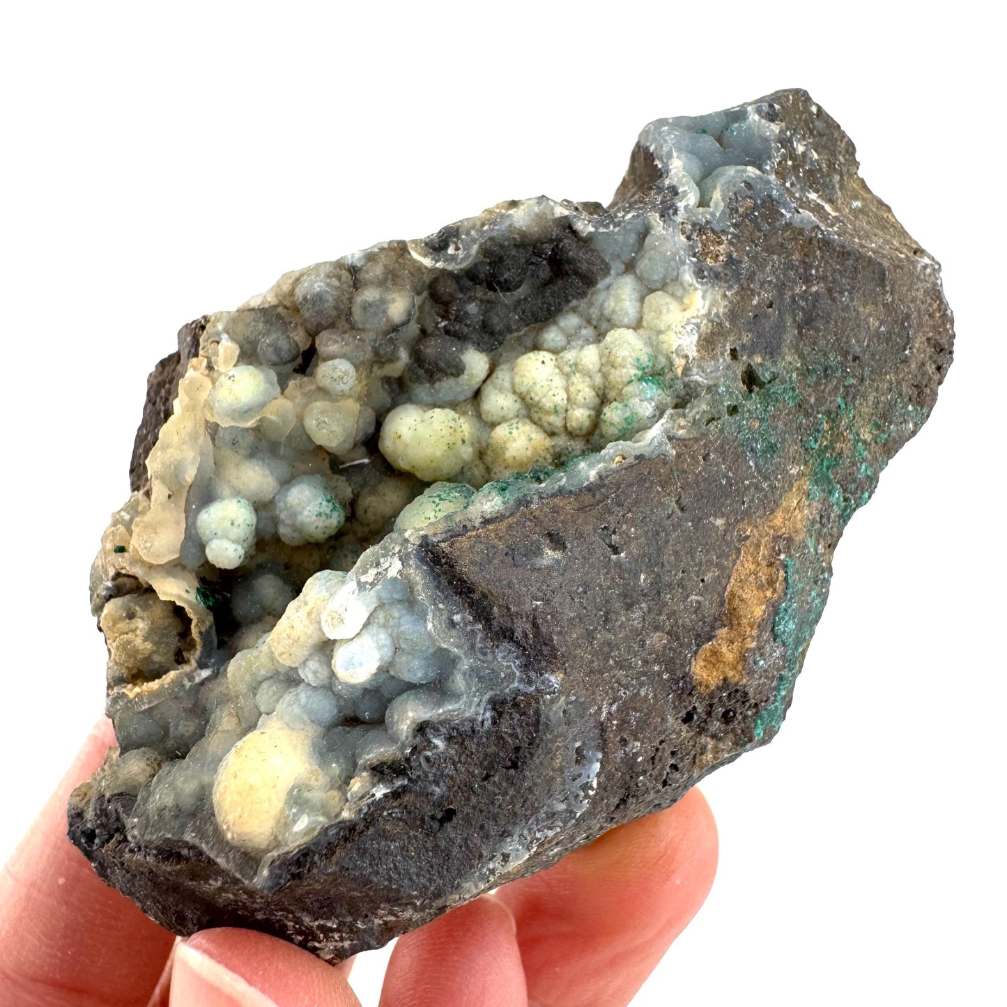Malachite on Chalcedony | Botryoidal crystal, mineral specimen from DR Congo