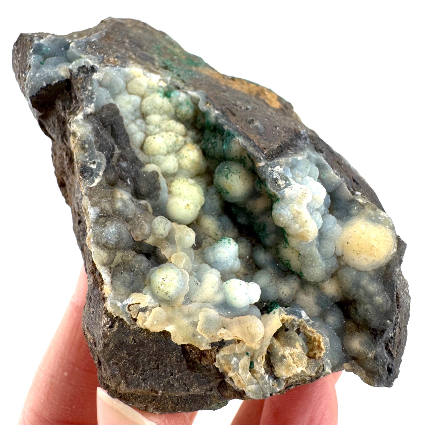 Malachite on Chalcedony | Botryoidal crystal, mineral specimen from DR Congo