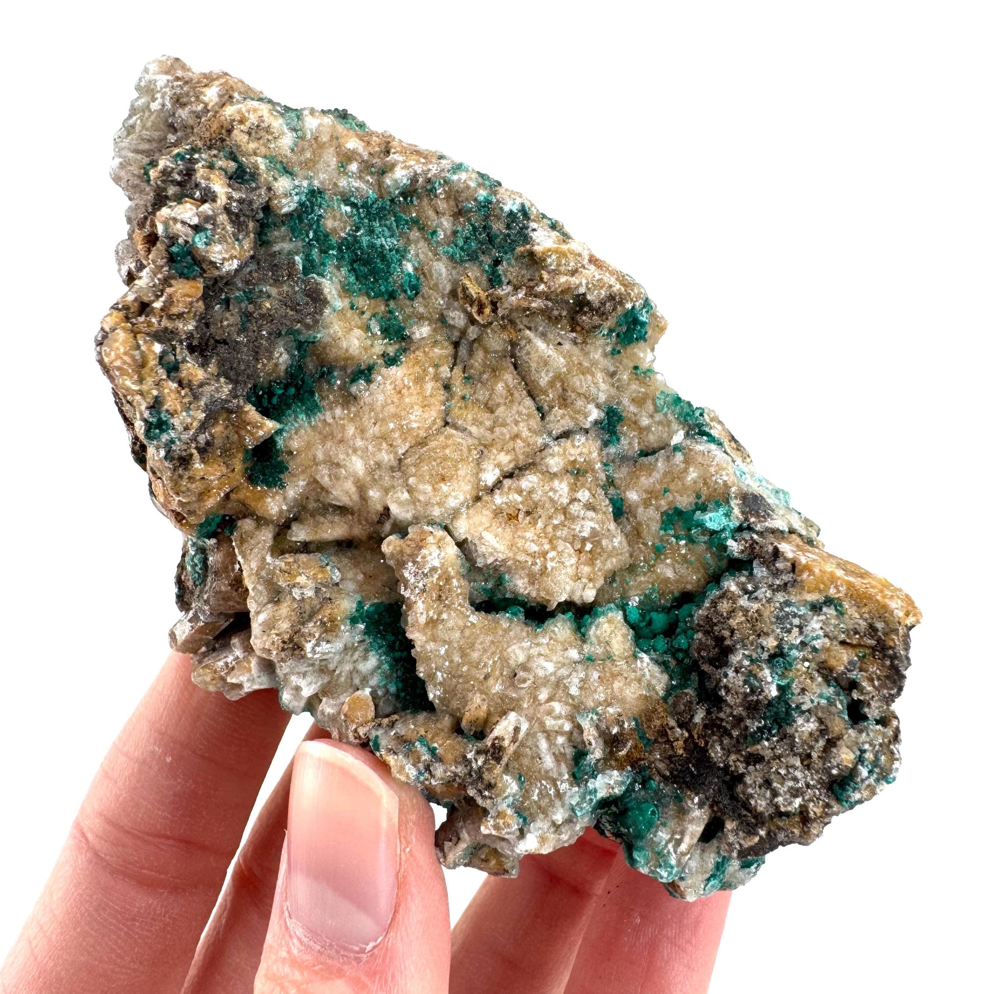 Chrysocolla w/ Malachite on Barite | blue crystal, mineral specimen from DR Congo
