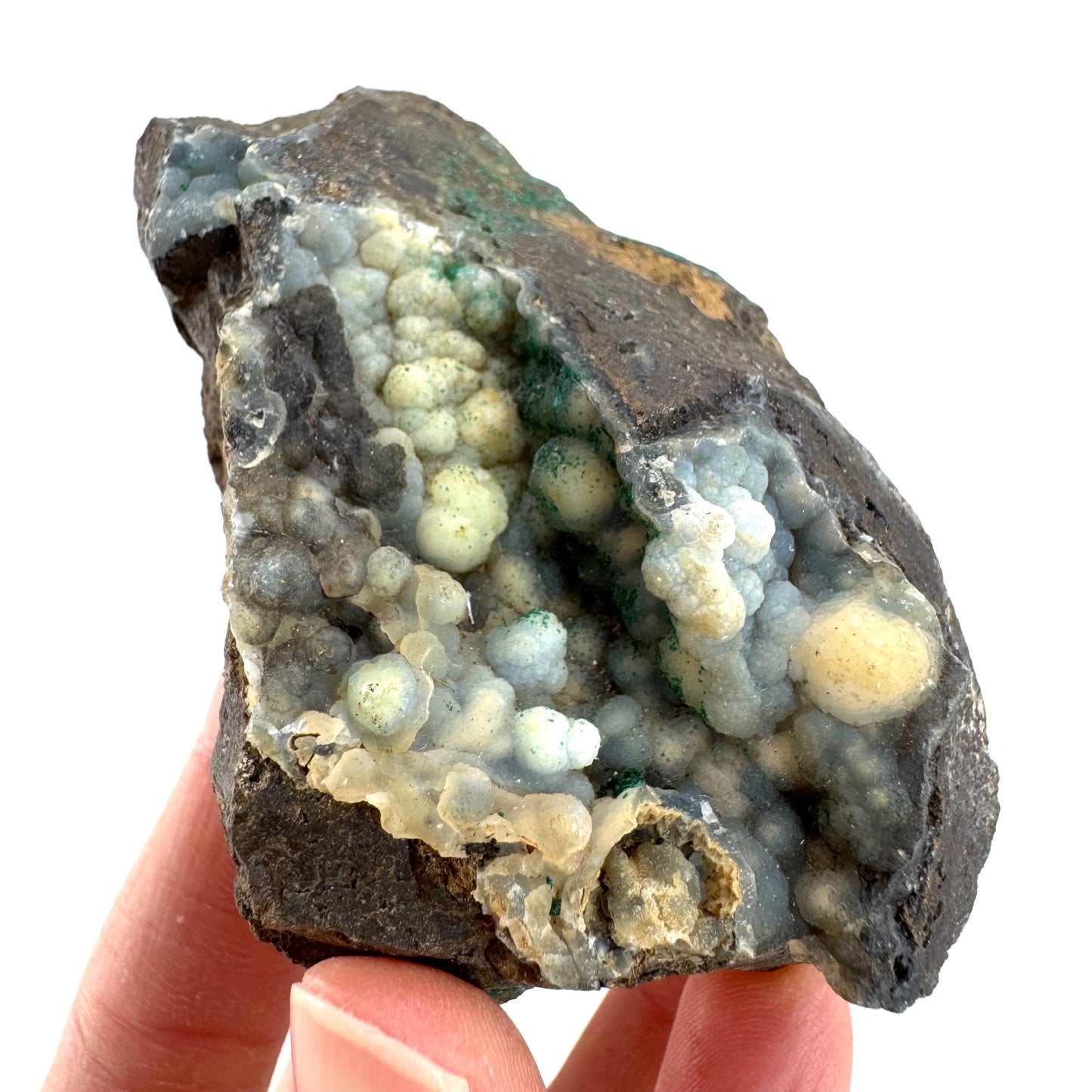 Malachite on Chalcedony | Botryoidal crystal, mineral specimen from DR Congo