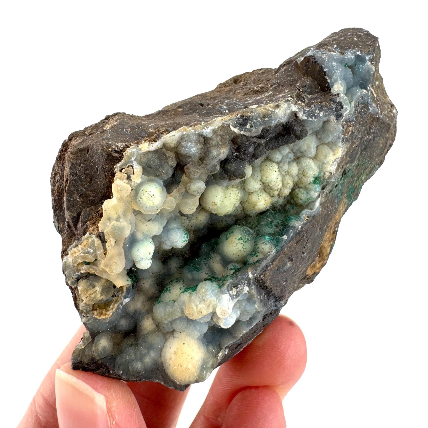 Malachite on Chalcedony | Botryoidal crystal, mineral specimen from DR Congo