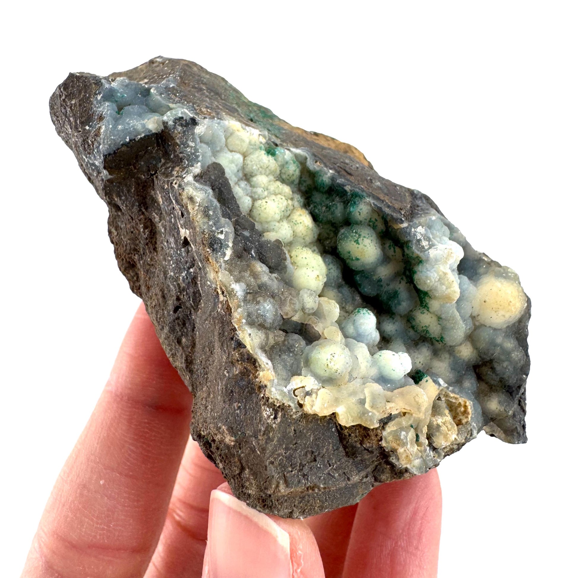 Malachite on Chalcedony | Botryoidal crystal, mineral specimen from DR Congo