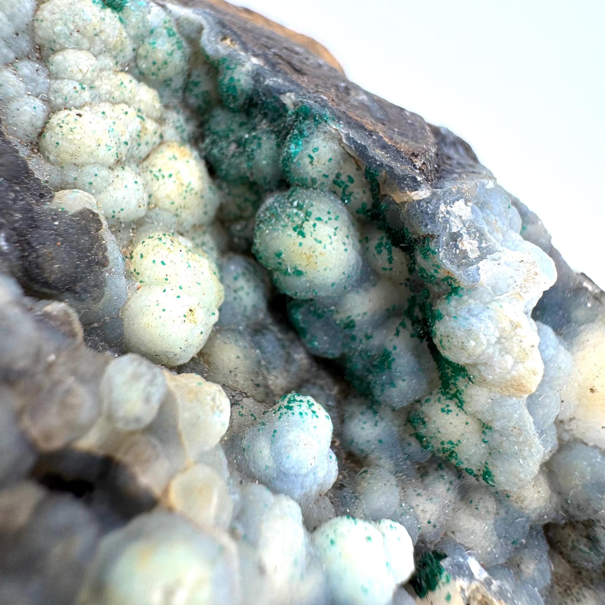 Malachite on Chalcedony | Botryoidal crystal, mineral specimen from DR Congo