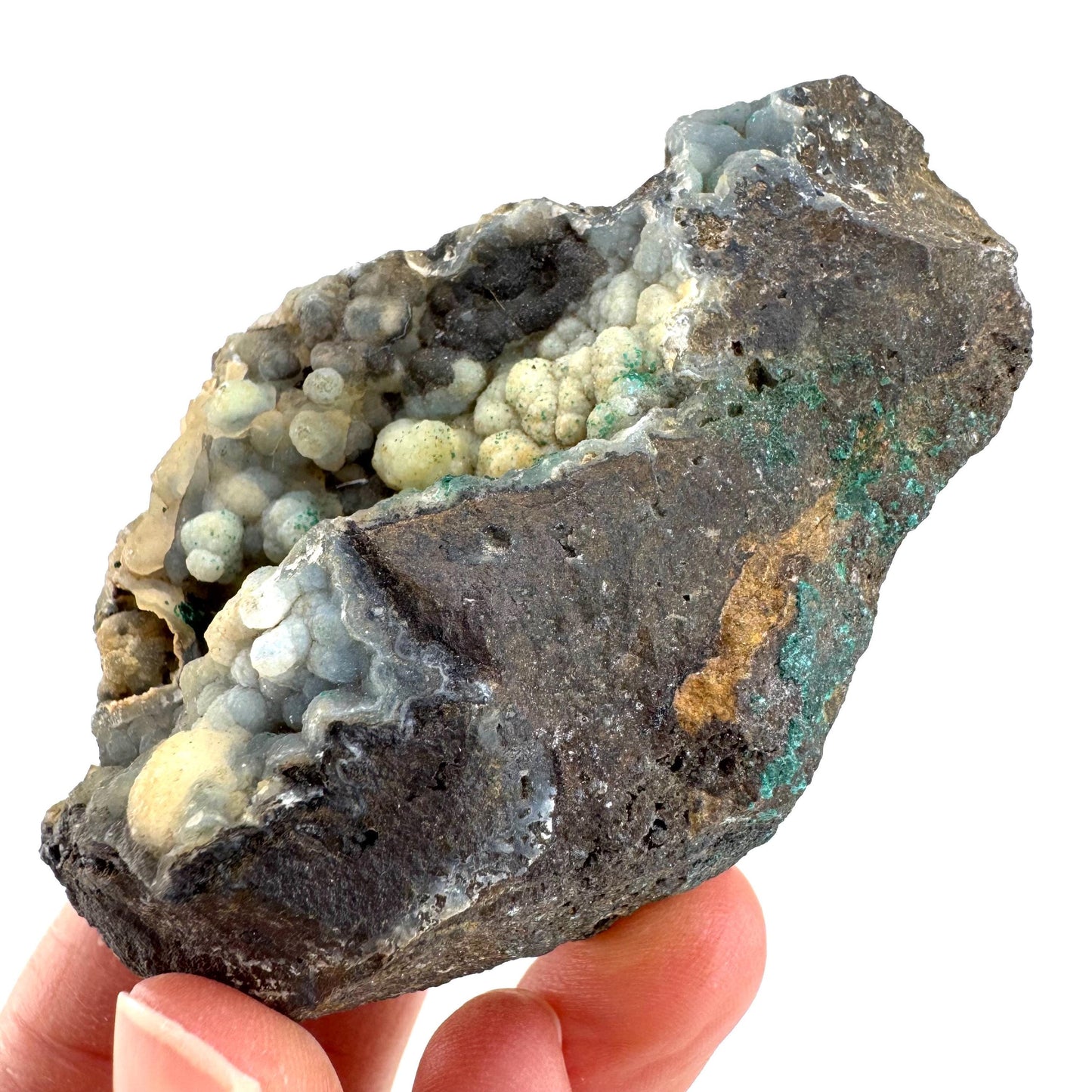 Malachite on Chalcedony | Botryoidal crystal, mineral specimen from DR Congo