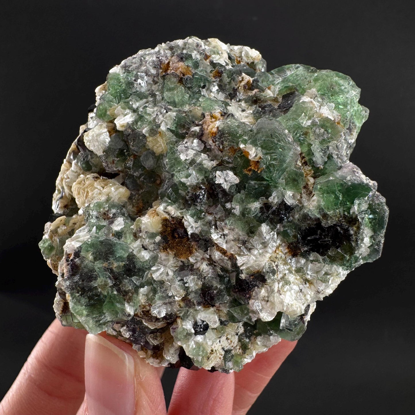 Fluorite w/ Schorl, & Muscovite | Lollipop Pocket, green crystal cluster, mineral specimen from Namibia