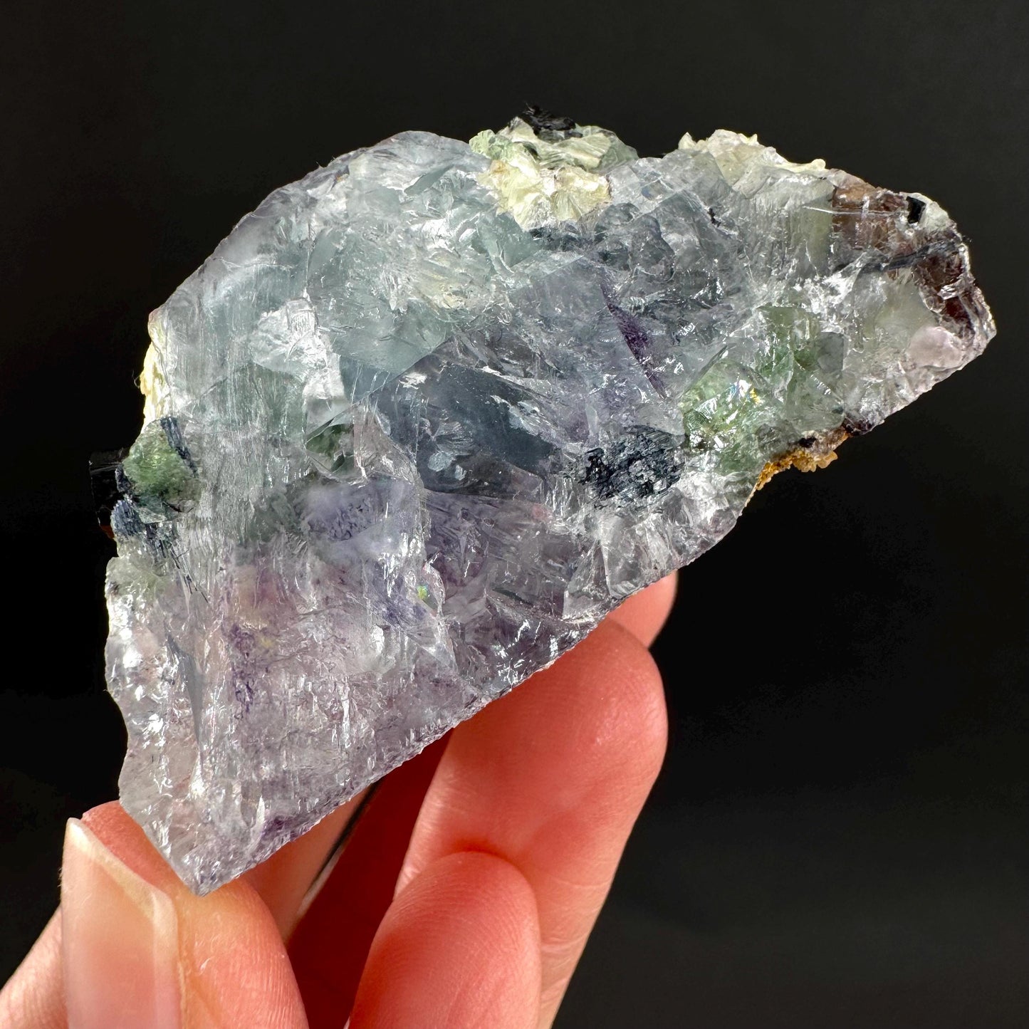 Fluorite w/ Schorl, & Muscovite | Lollipop Pocket, green crystal cluster, mineral specimen from Namibia