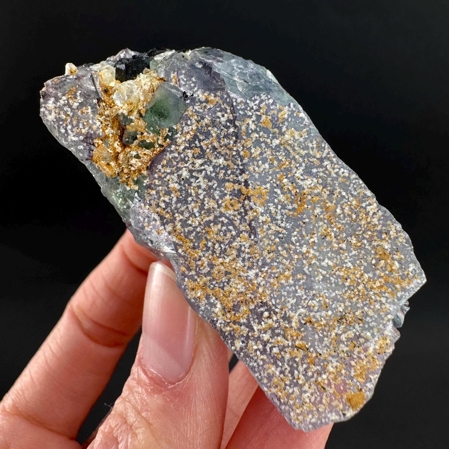 Fluorite w/ Schorl, & Muscovite | Lollipop Pocket, green crystal cluster, mineral specimen from Namibia