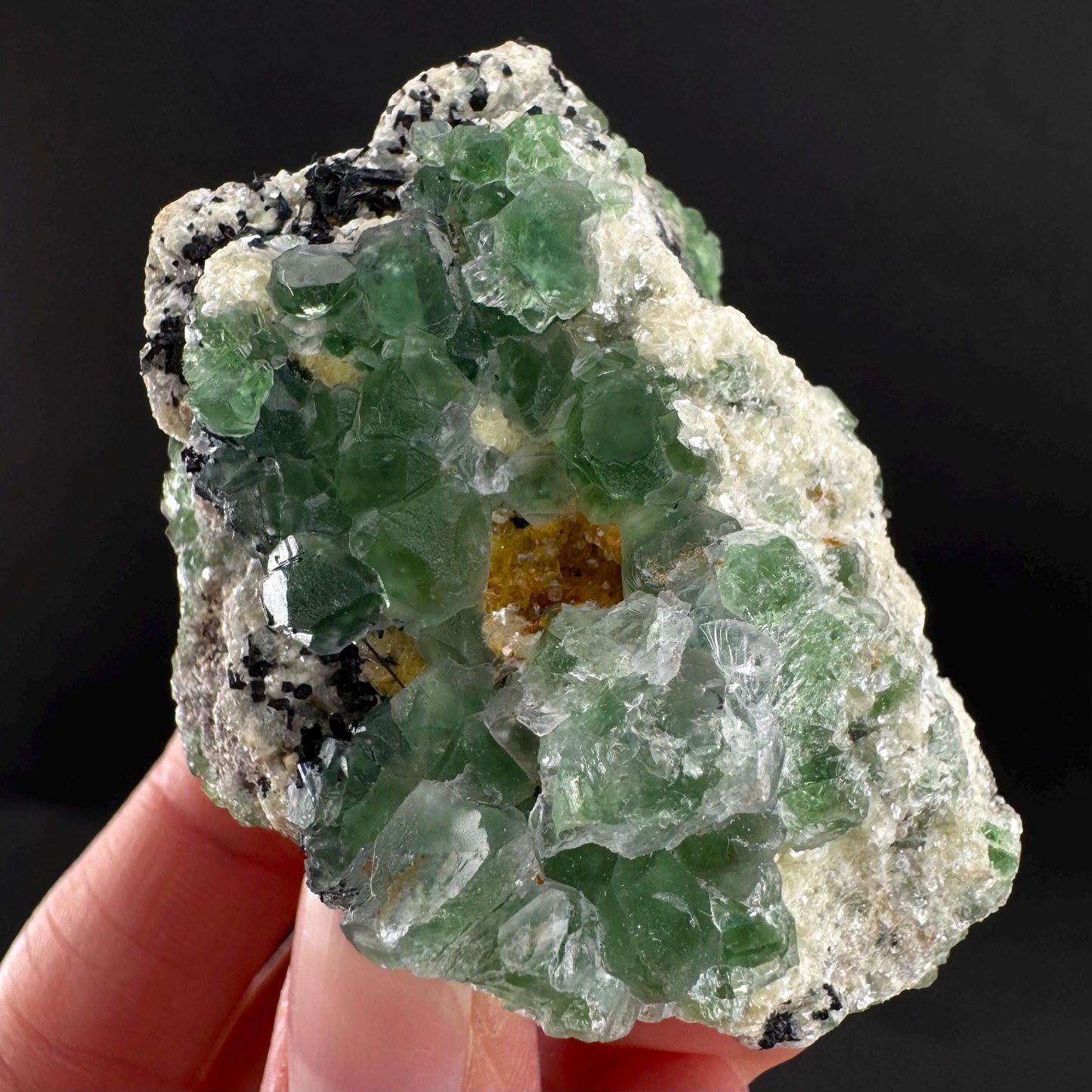 Fluorite w/ Schorl, & Muscovite | Lollipop Pocket, green crystal cluster, mineral specimen from Namibia