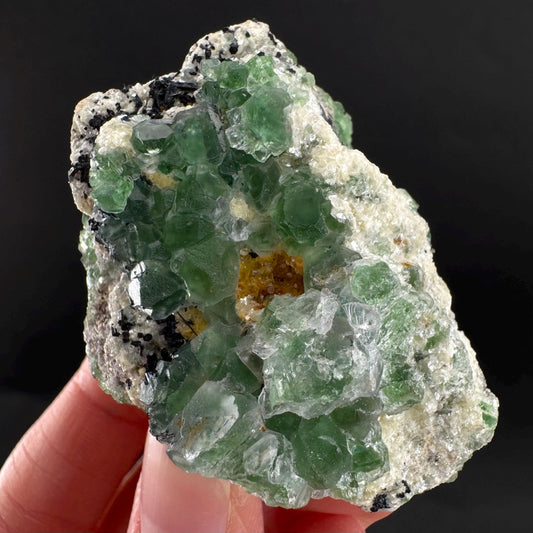 Fluorite w/ Schorl, & Muscovite | Lollipop Pocket, green crystal cluster, mineral specimen from Namibia