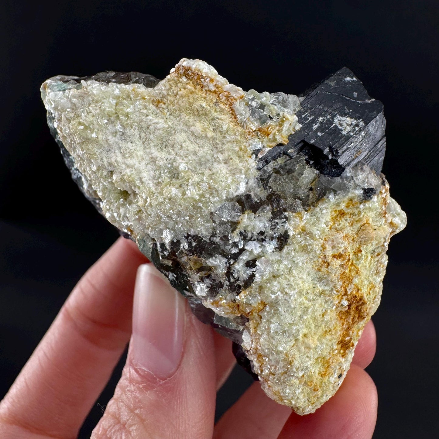Fluorite w/ Schorl, & Muscovite | Lollipop Pocket, green crystal cluster, mineral specimen from Namibia