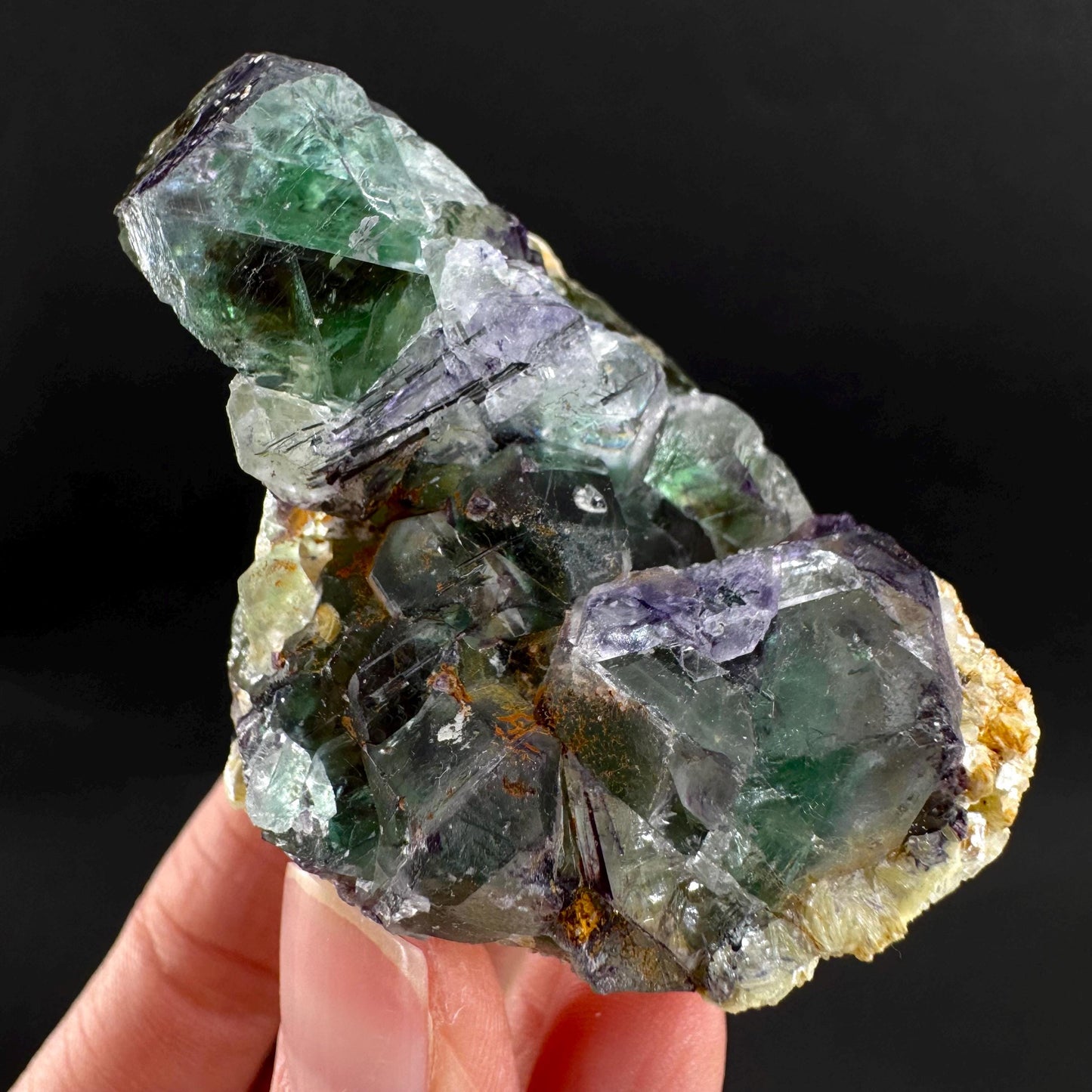 Fluorite w/ Schorl, & Muscovite | Lollipop Pocket, green crystal cluster, mineral specimen from Namibia