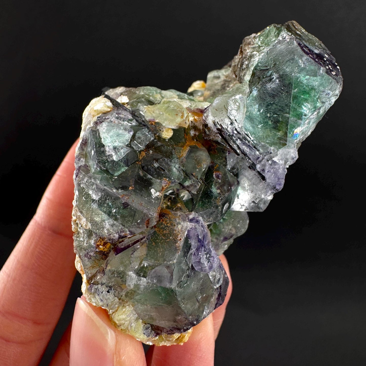 Fluorite w/ Schorl, & Muscovite | Lollipop Pocket, green crystal cluster, mineral specimen from Namibia