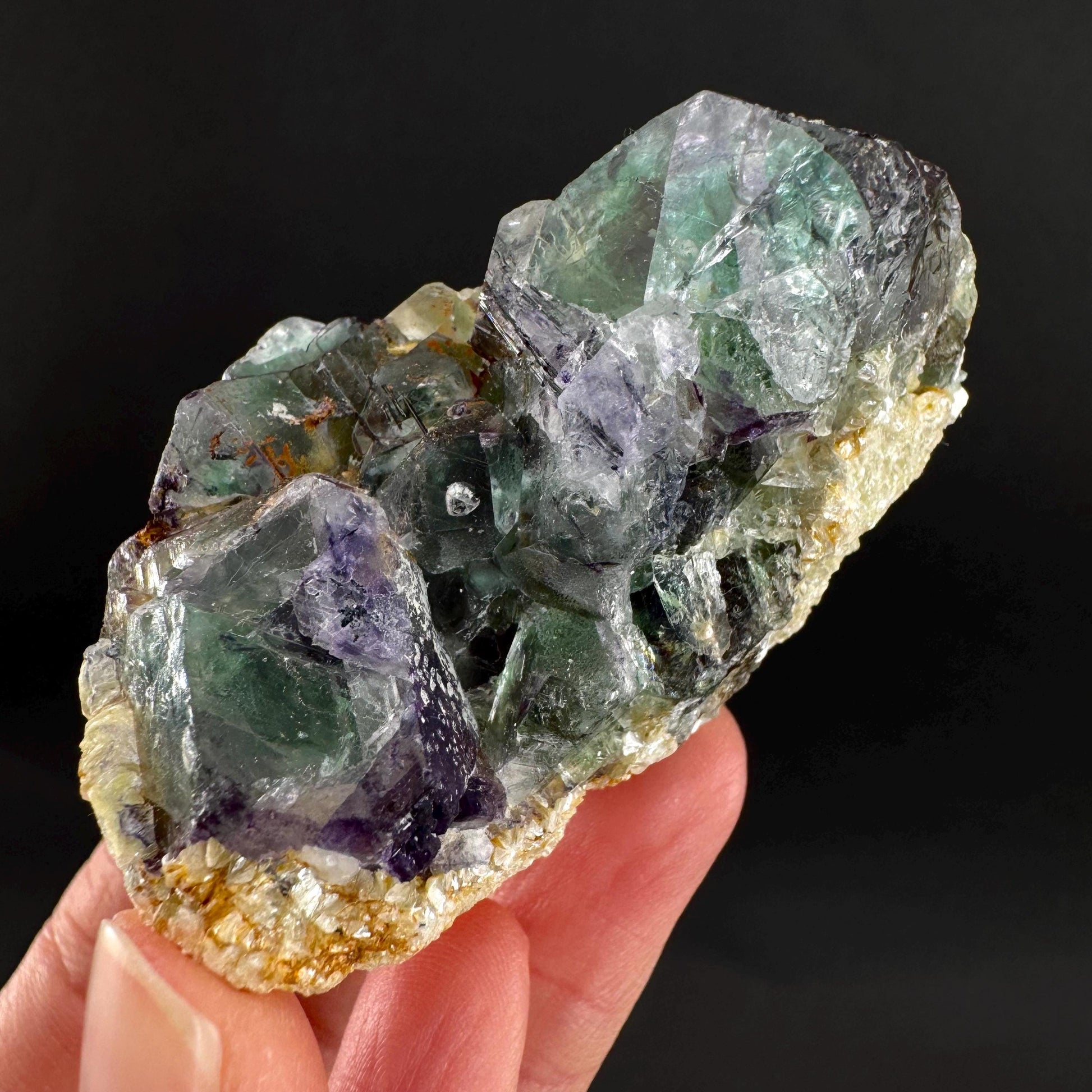 Fluorite w/ Schorl, & Muscovite | Lollipop Pocket, green crystal cluster, mineral specimen from Namibia