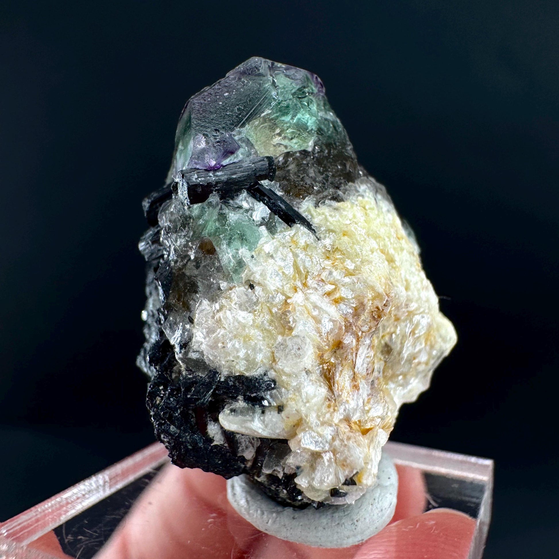 Fluorite w/ Schorl, & Muscovite | Lollipop Pocket, green crystal cluster, mineral specimen from Namibia