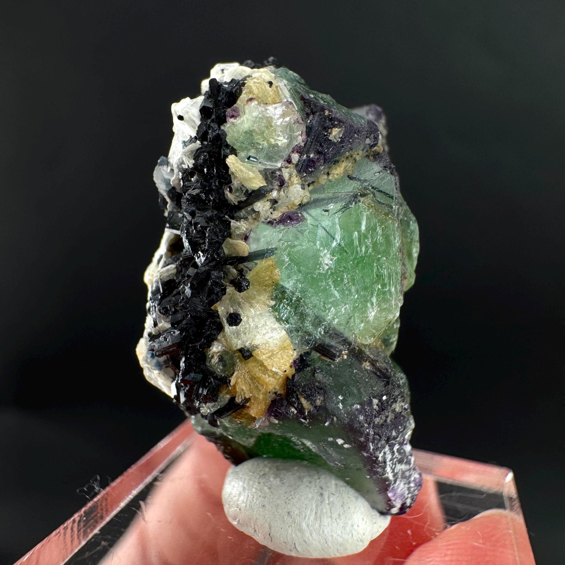 Fluorite w/ Schorl, & Muscovite | Lollipop Pocket, green crystal cluster, mineral specimen from Namibia