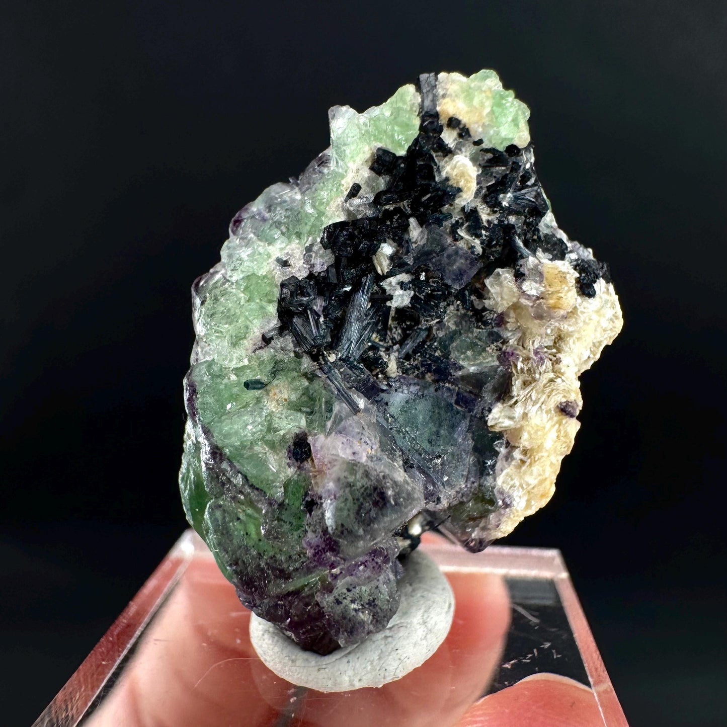 Fluorite w/ Schorl, & Muscovite | Lollipop Pocket, green crystal cluster, mineral specimen from Namibia