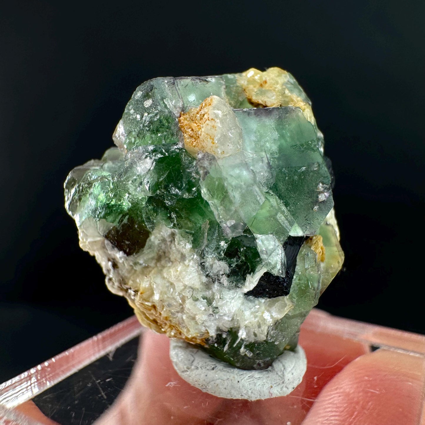 Fluorite w/ Schorl, & Muscovite | Lollipop Pocket, green crystal cluster, mineral specimen from Namibia