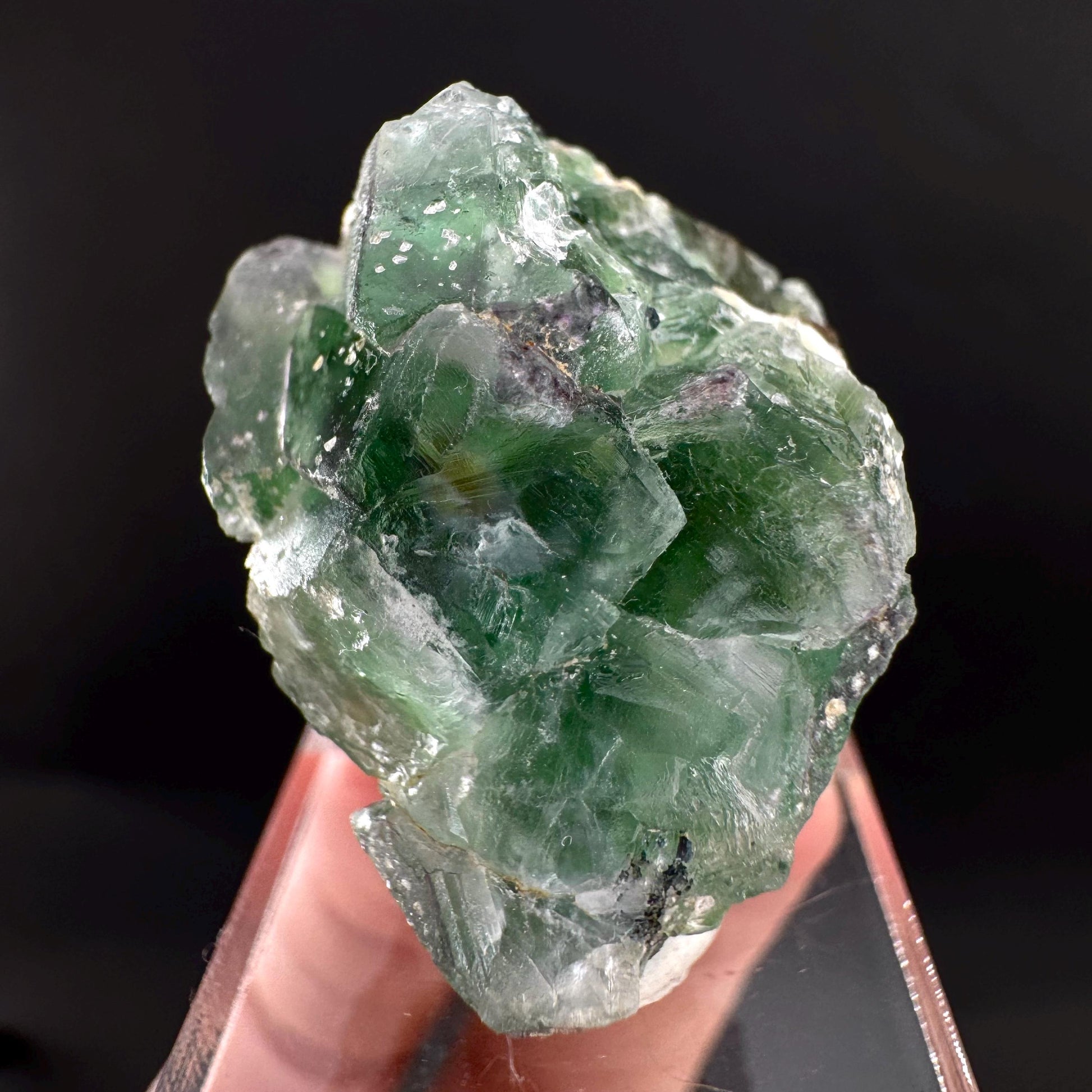 Fluorite w/ Black Tourmaline | Lollipop Pocket, green crystal, mineral specimen from Namibia