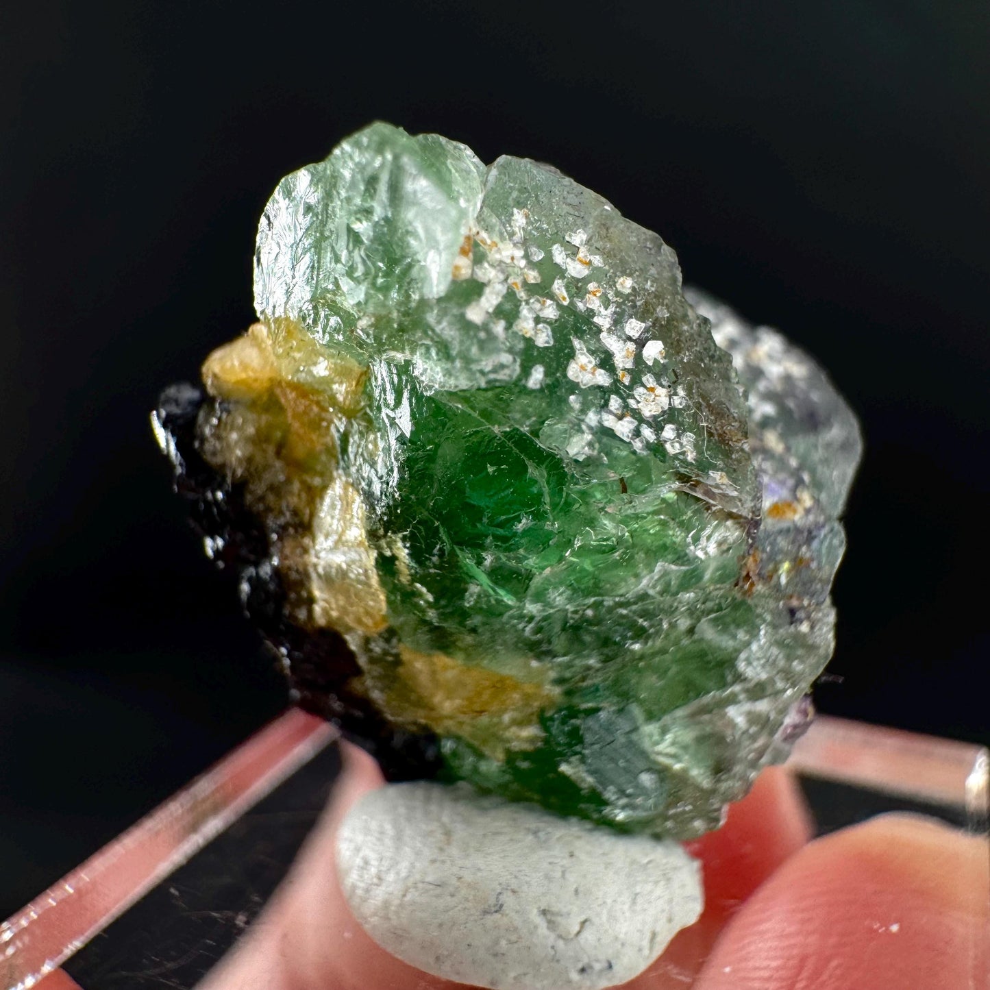 Fluorite w/ Schorl, & Muscovite | Lollipop Pocket, green crystal cluster, mineral specimen from Namibia