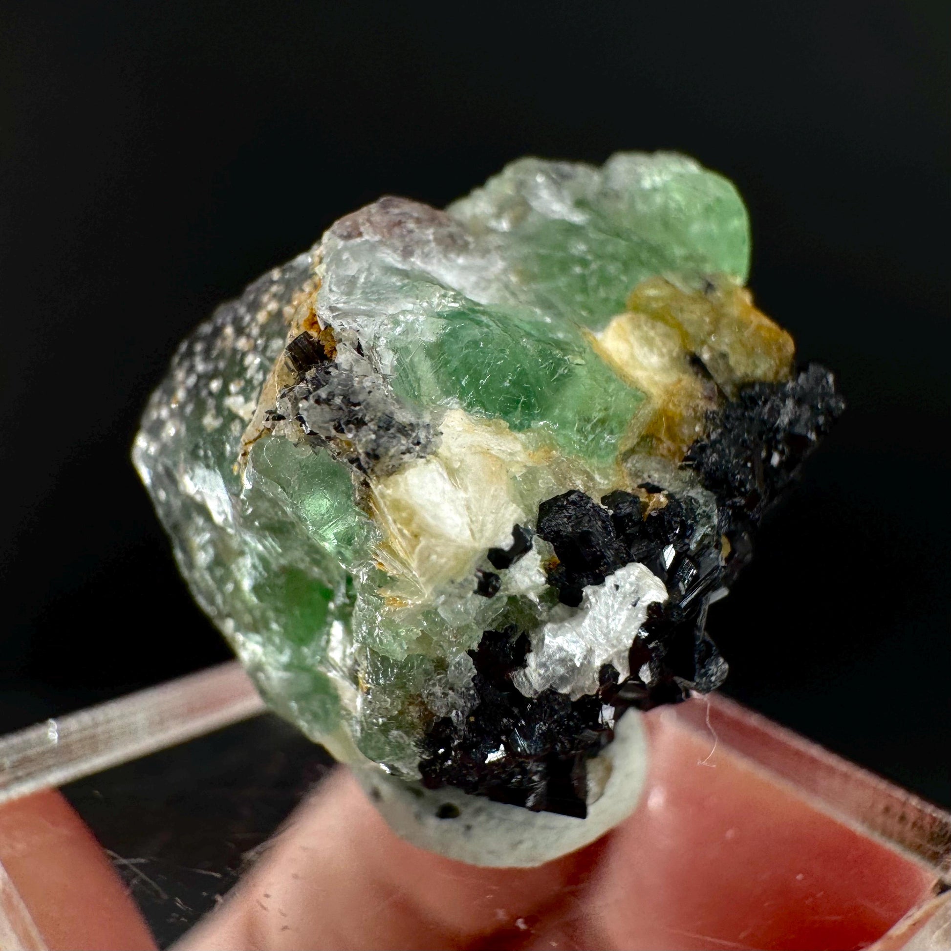 Fluorite w/ Schorl, & Muscovite | Lollipop Pocket, green crystal cluster, mineral specimen from Namibia