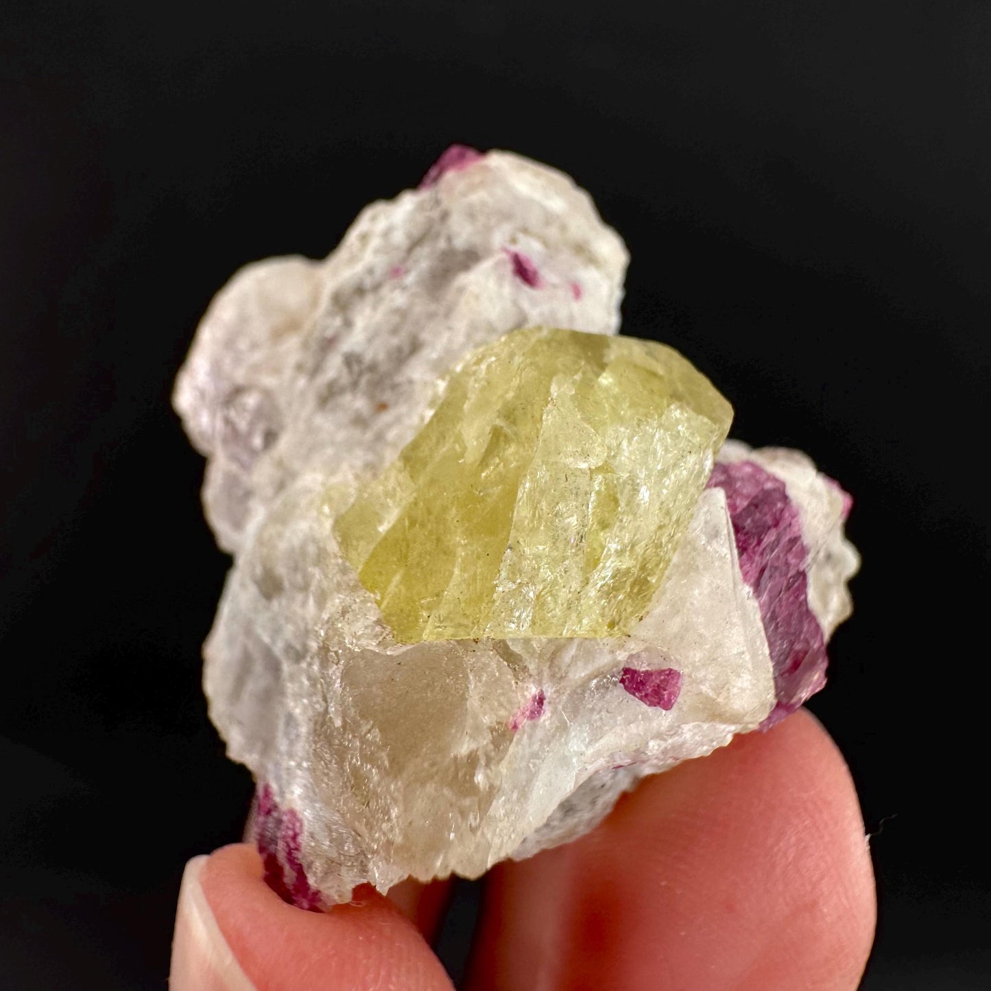 Londonite with Liddicoatite | yellow & pink crystal, rare mineral specimen from Madagascar