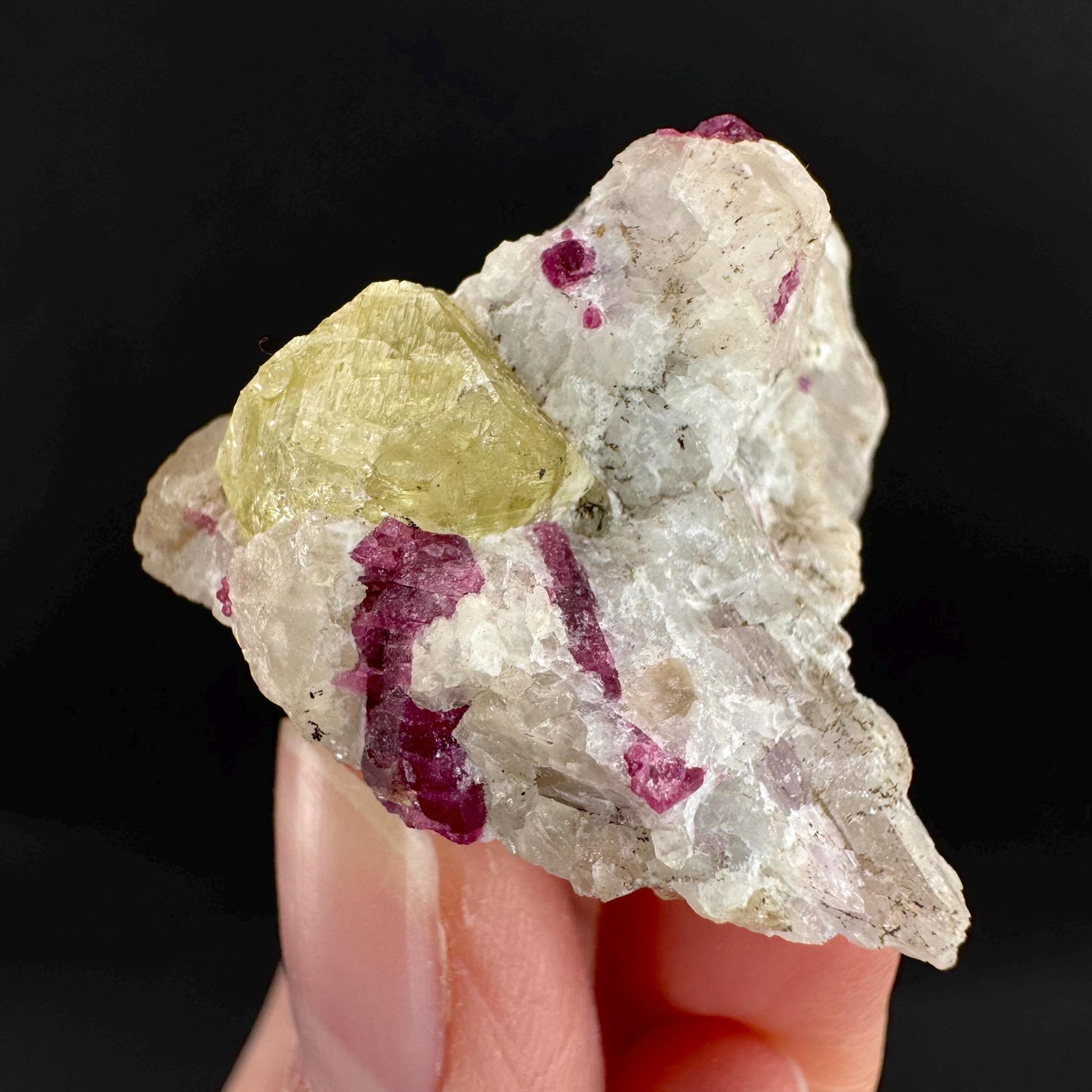 Londonite with Liddicoatite | yellow & pink crystal, rare mineral specimen from Madagascar