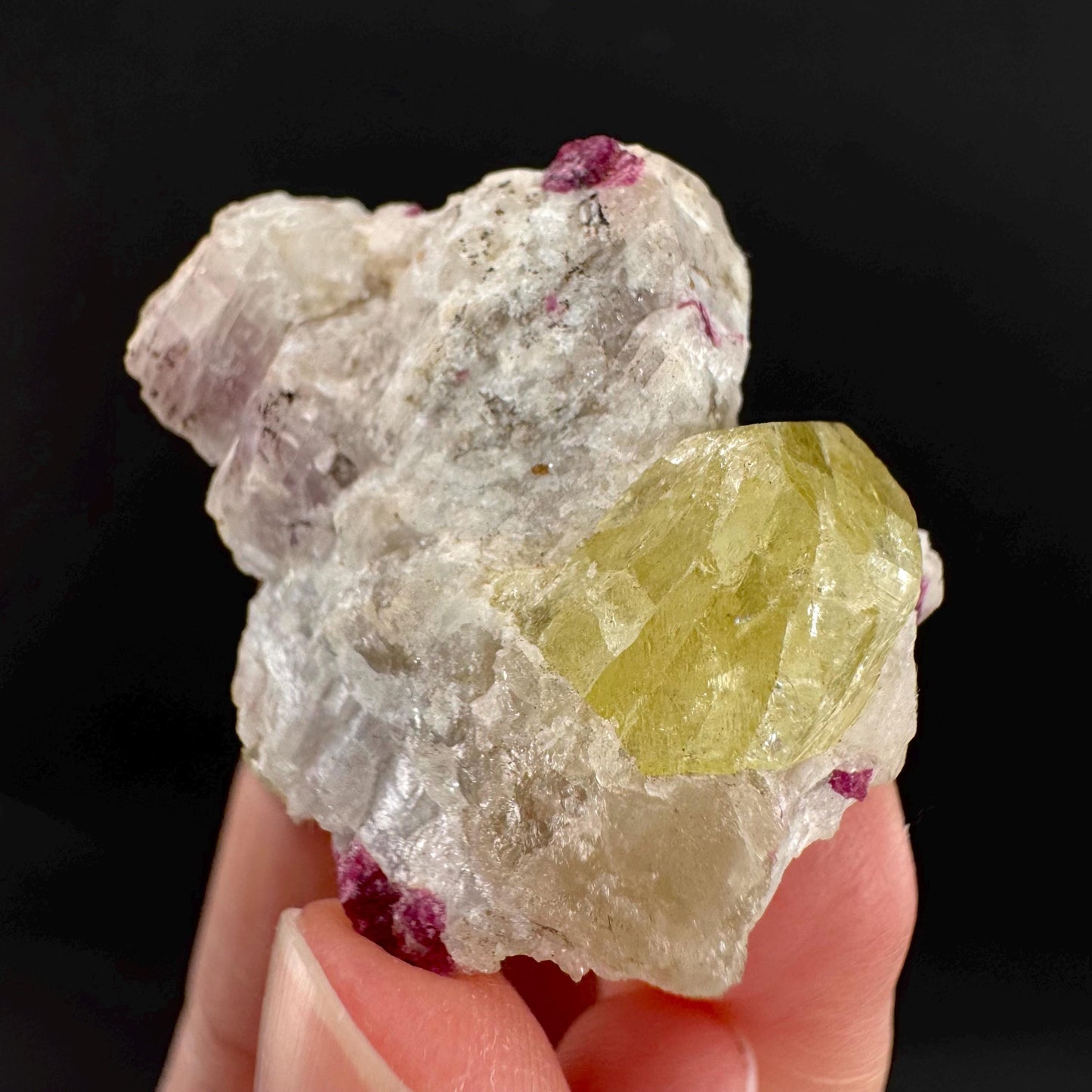 Londonite with Liddicoatite | yellow & pink crystal, rare mineral specimen from Madagascar