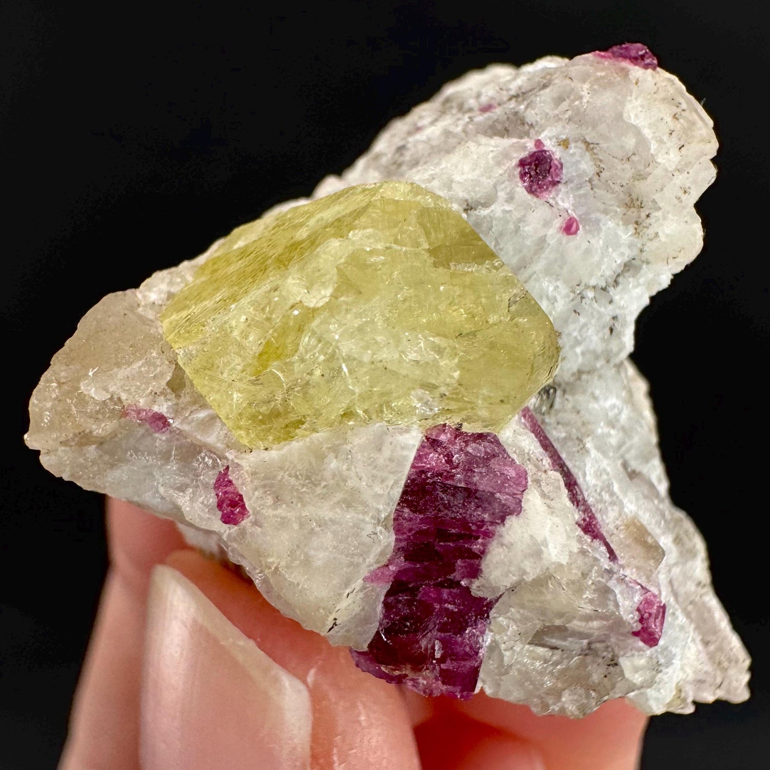 Londonite with Liddicoatite | yellow & pink crystal, rare mineral specimen from Madagascar