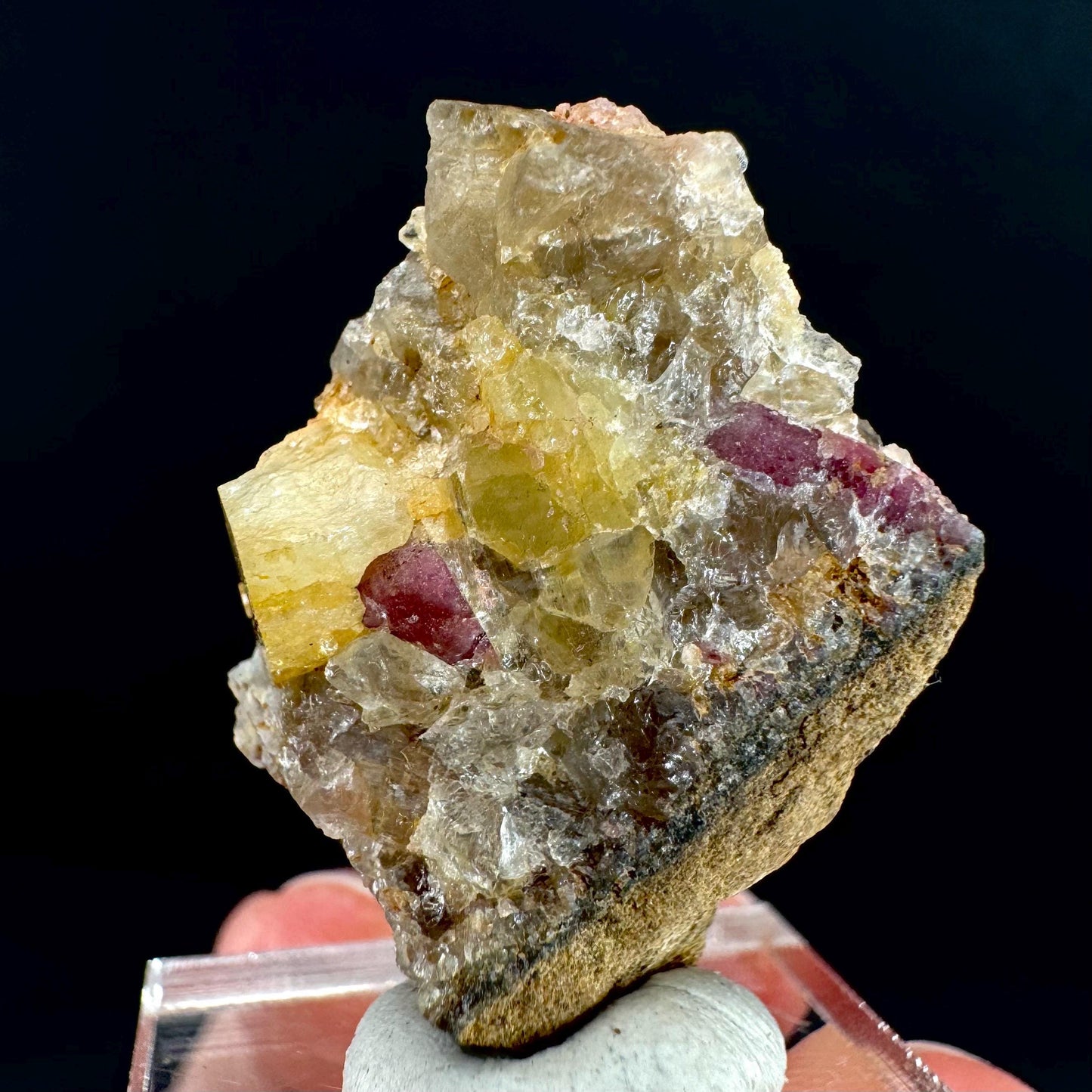 Londonite with Liddicoatite | yellow & pink crystal, rare mineral specimen from Madagascar