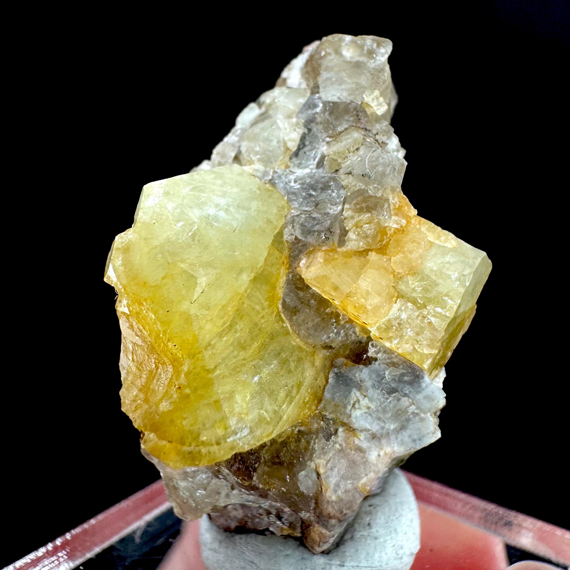 Londonite with Liddicoatite | yellow & pink crystal, rare mineral specimen from Madagascar