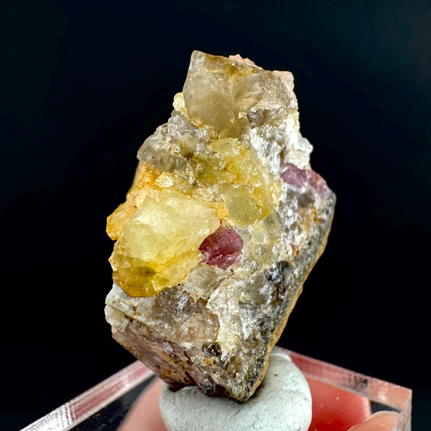 Londonite with Liddicoatite | yellow & pink crystal, rare mineral specimen from Madagascar