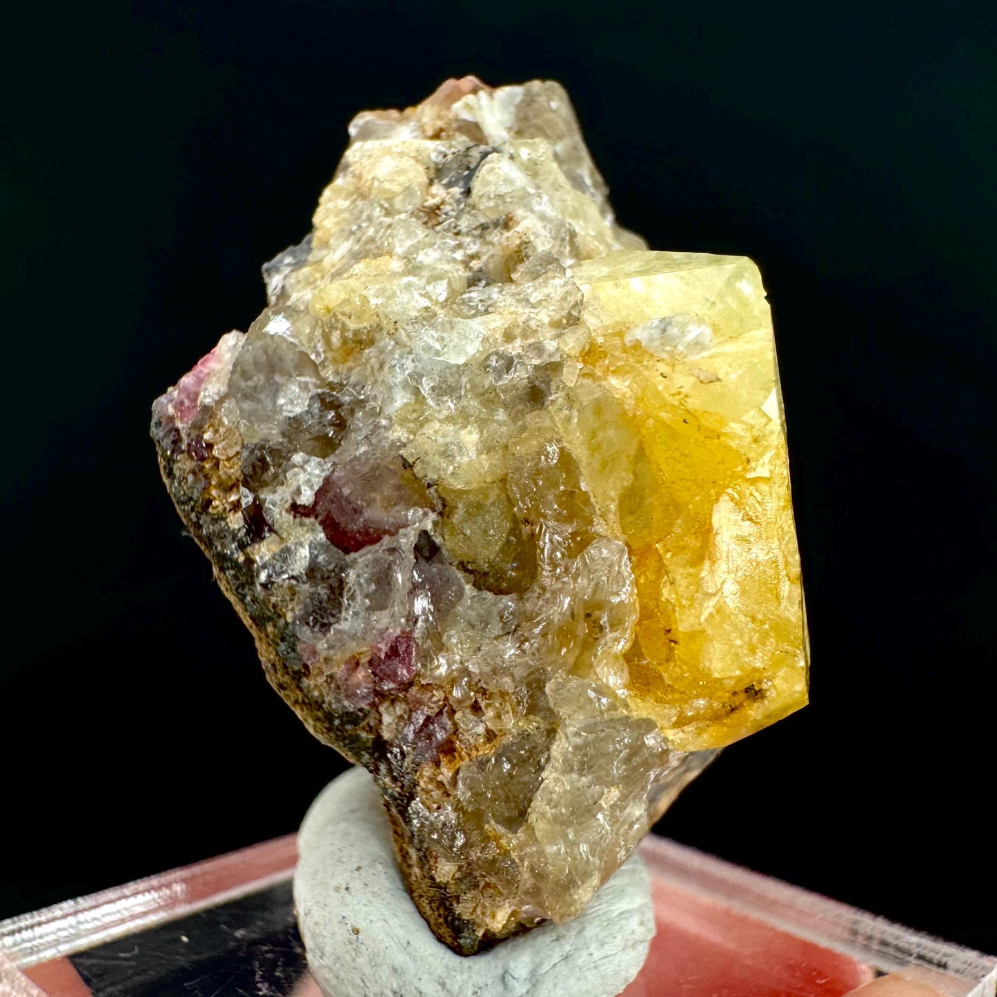 Londonite with Liddicoatite | yellow & pink crystal, rare mineral specimen from Madagascar