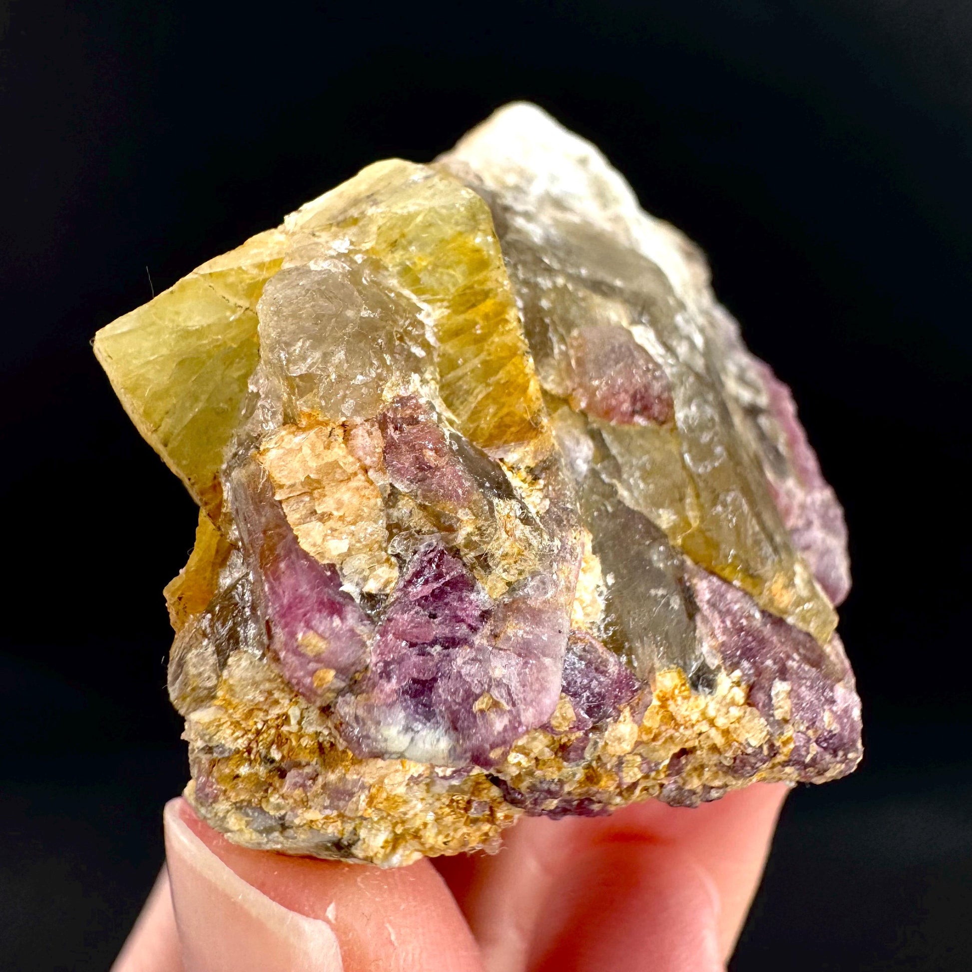 Londonite with Liddicoatite | yellow & pink crystal, rare mineral specimen from Madagascar