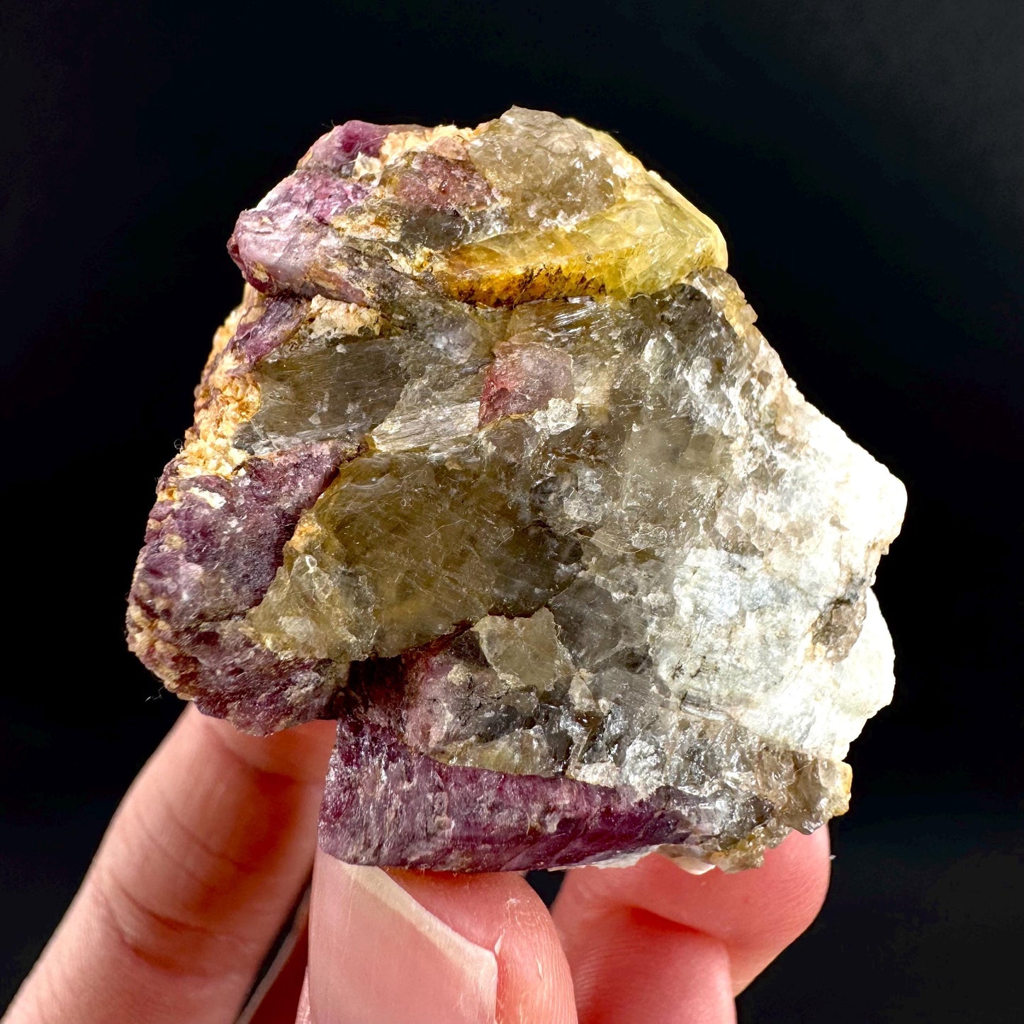 Londonite with Liddicoatite | yellow & pink crystal, rare mineral specimen from Madagascar