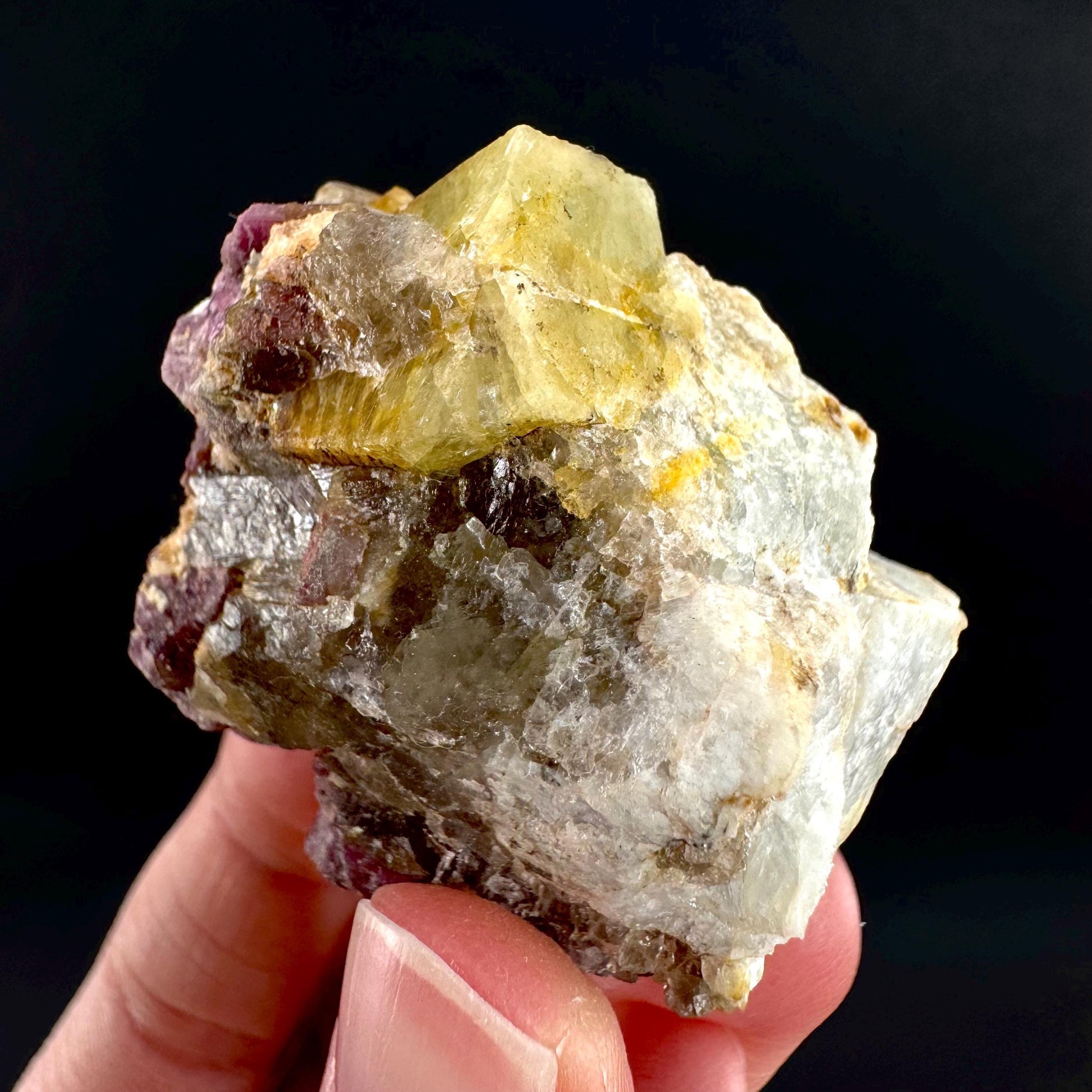 Londonite with Liddicoatite | yellow & pink crystal, rare mineral specimen from Madagascar