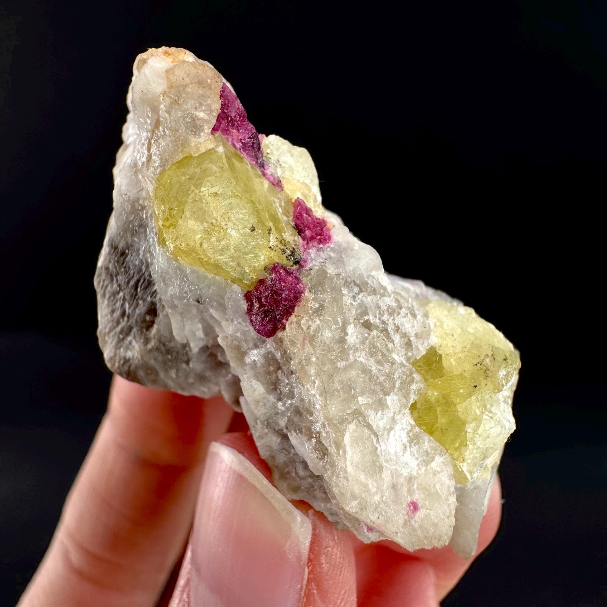 Londonite with Liddicoatite | yellow & pink crystal, rare mineral specimen from Madagascar
